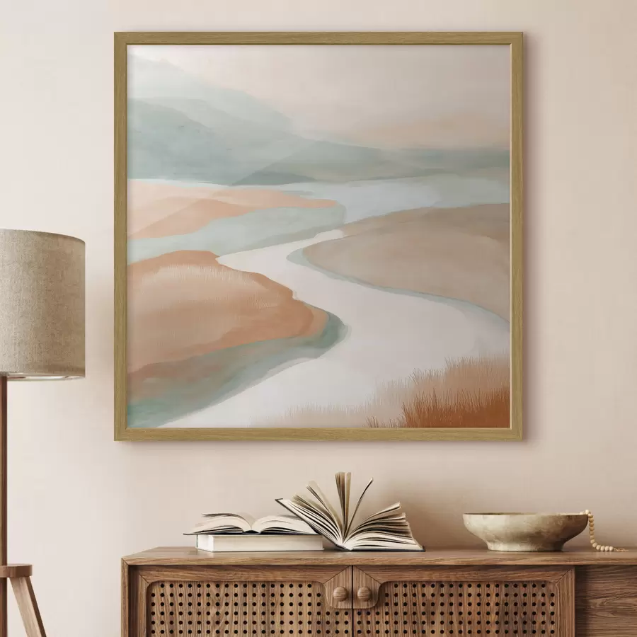 Papier peint Paysage abstrait avec une rivière orange et verte f46316