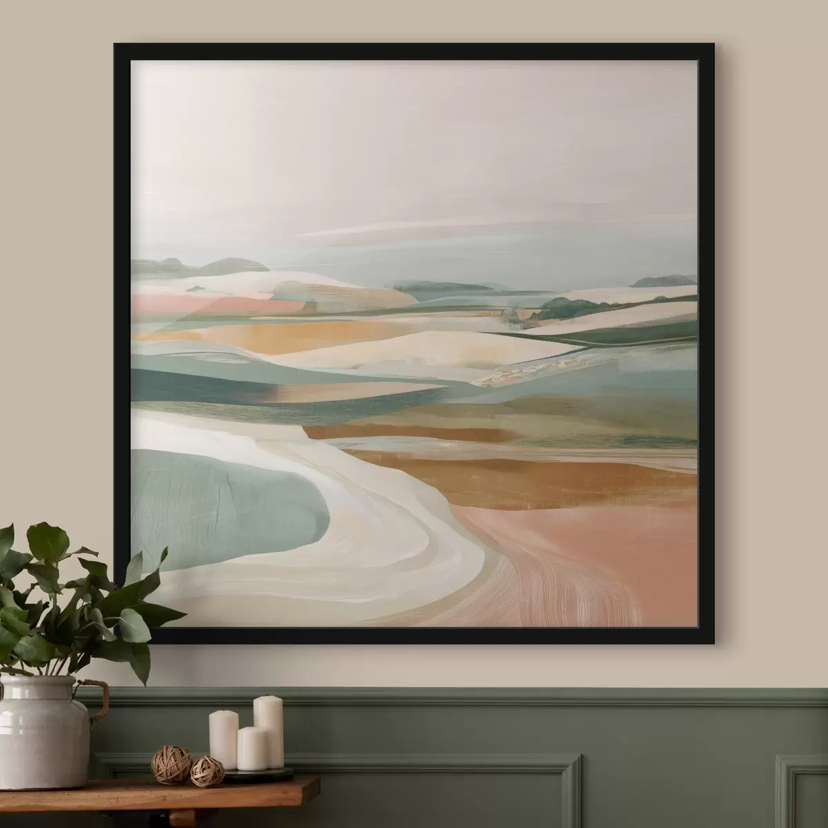 Poster Vue champêtre avec champs et route dans un style aquarelle f46317