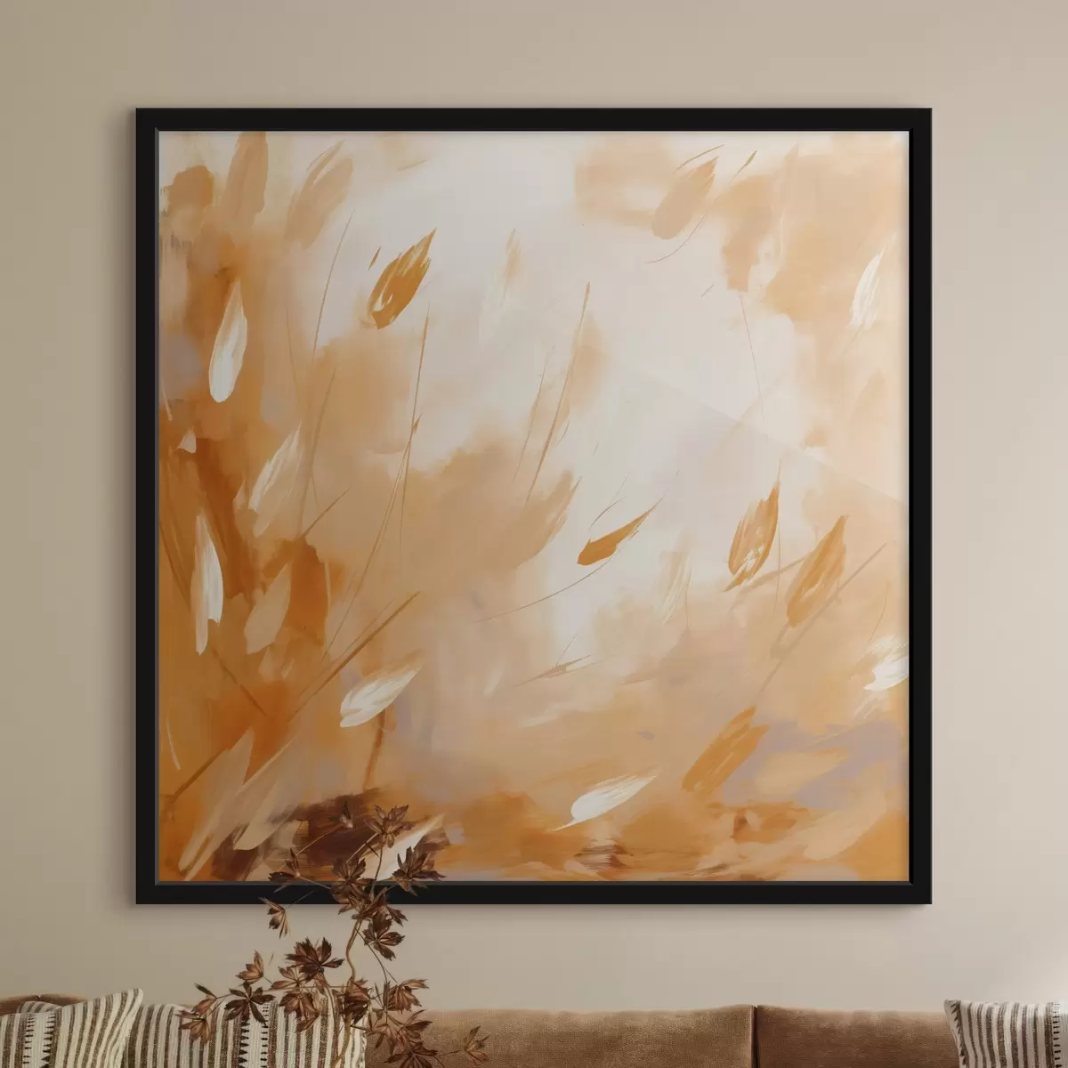 Poster Pétales et tiges abstraits dans un style huile f46319