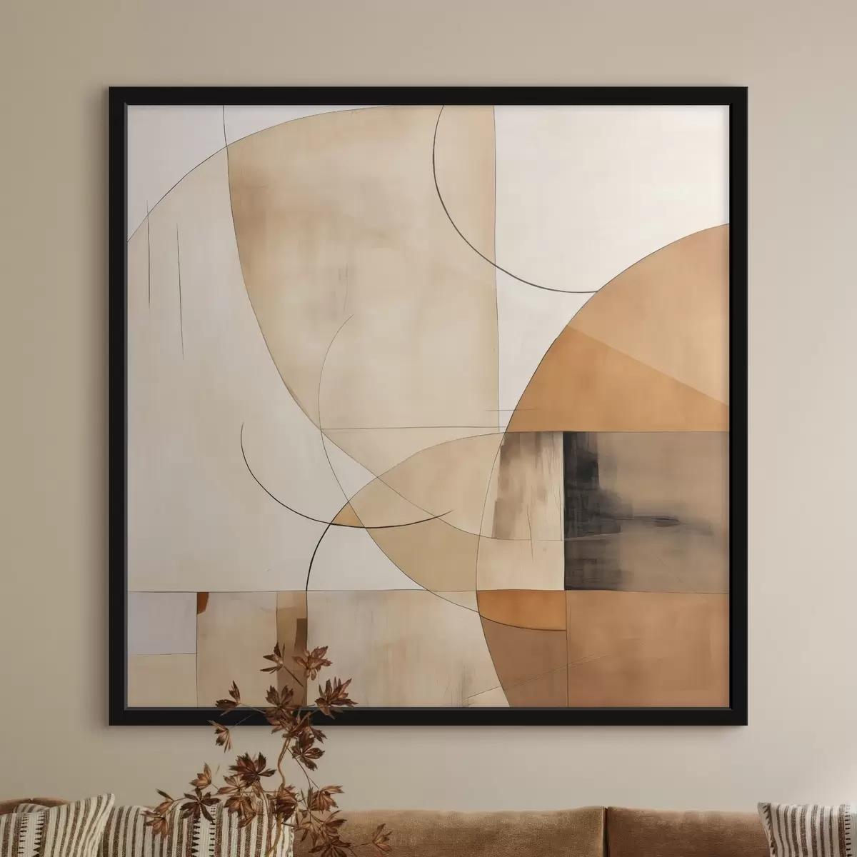 Poster Abstraction géométrique avec des lignes courbes et des tons beiges f46320