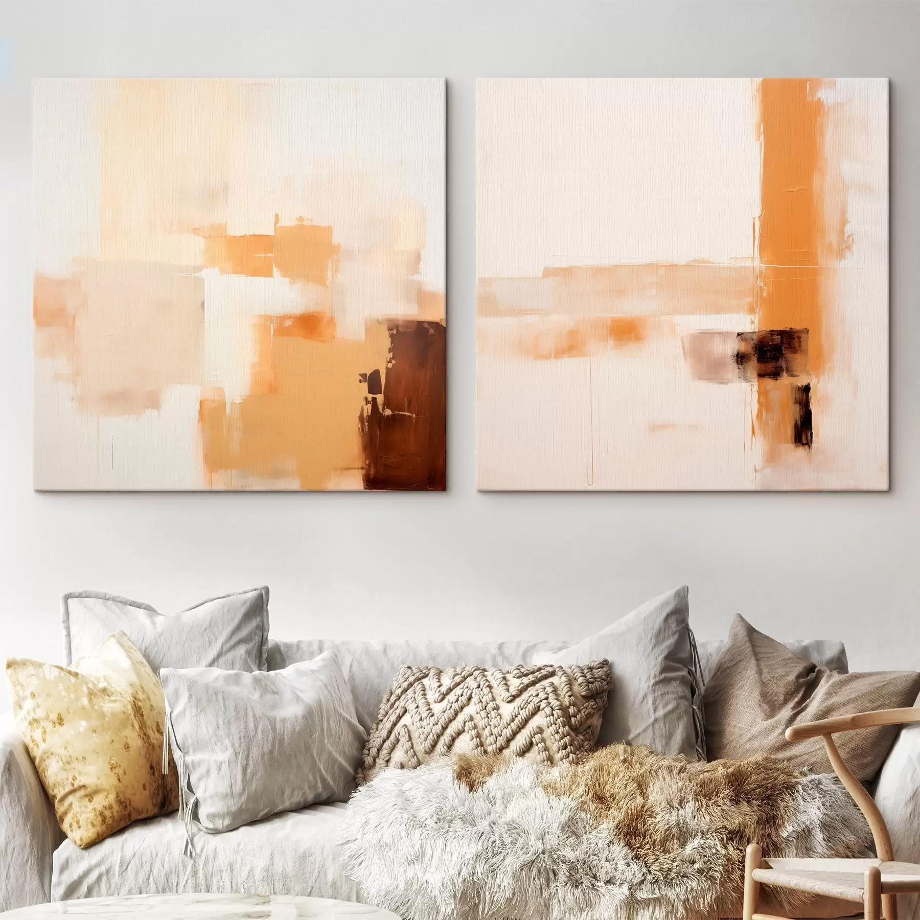 Tableau Composition abstraite en deux parties, dans les tons beige et marron m00891