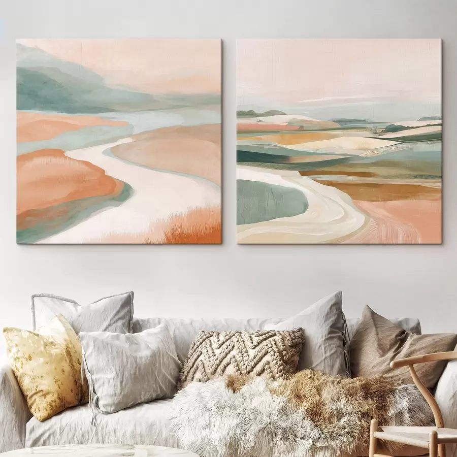 Tableau Collines abstraites et rivière dans une palette pastel m00896