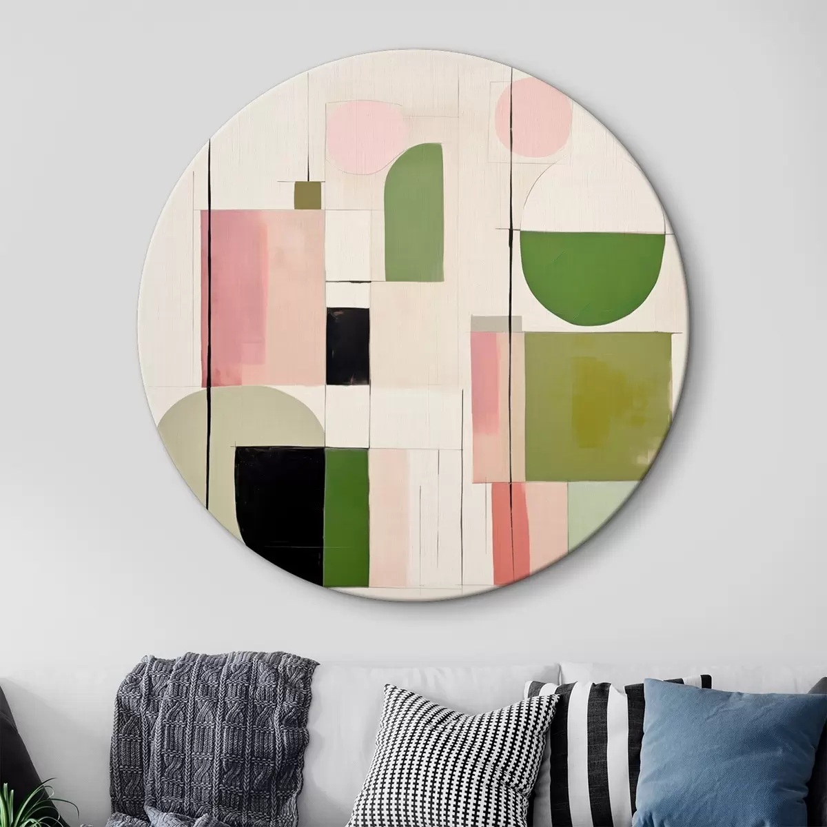 Tableaux rondes Art abstrait avec des blocs et des lignes colorés r46313