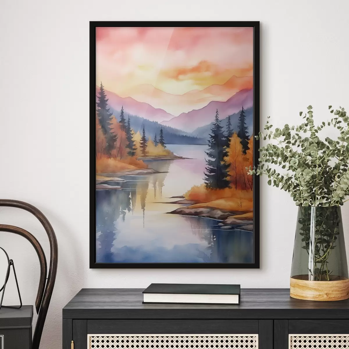 Poster Paysage automnal au bord du lac avec un ciel lumineux f46155