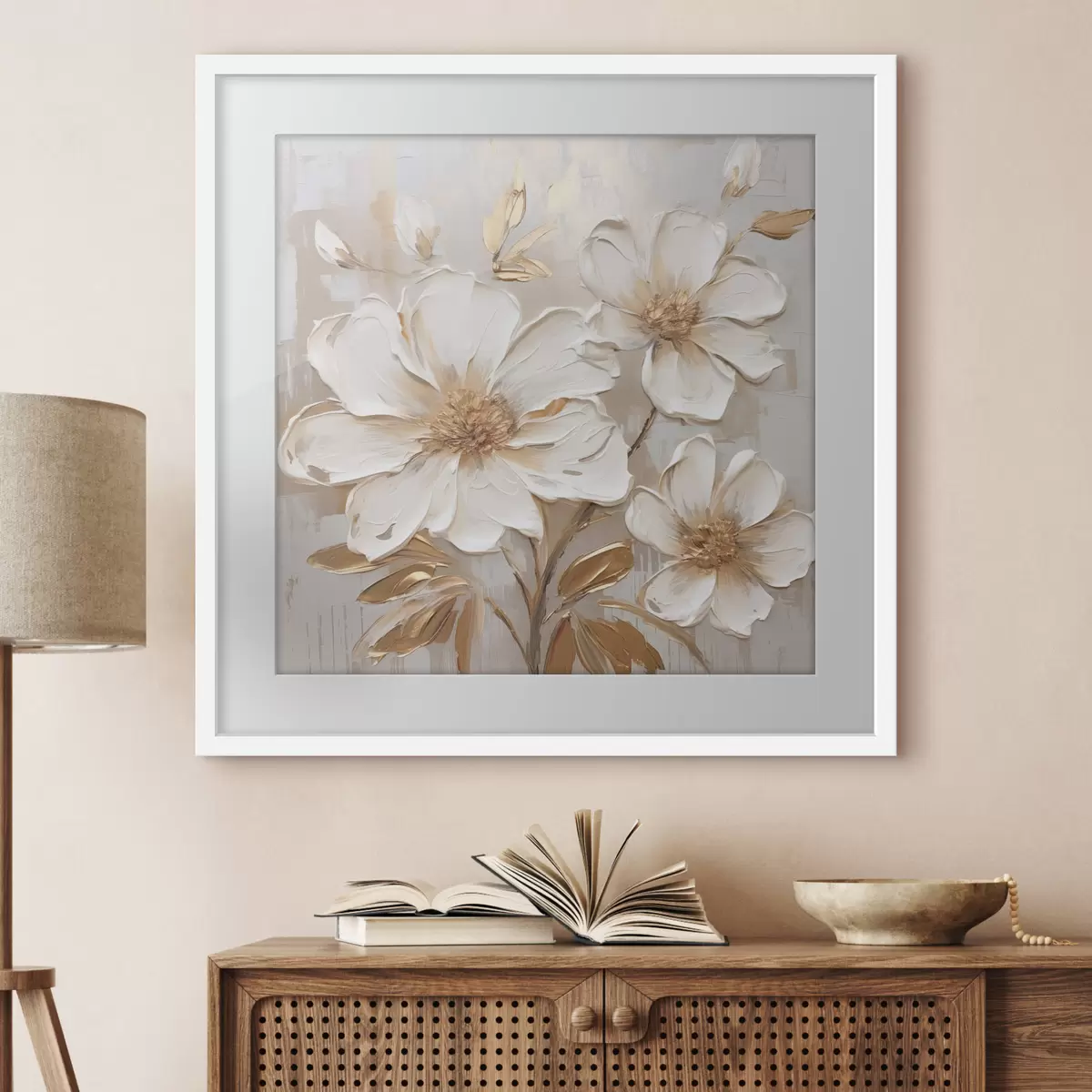 Poster Fleurs texturées sur fond clair aux nuances chaudes f46166