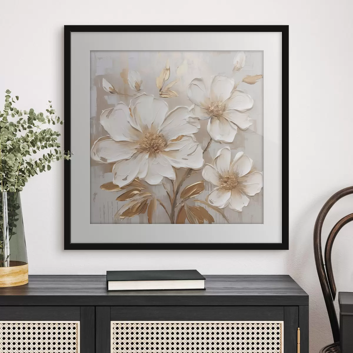 Poster Fleurs texturées sur fond clair aux nuances chaudes f46166