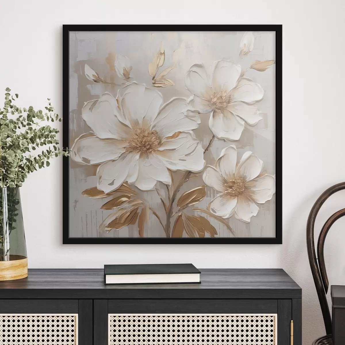Poster Fleurs texturées sur fond clair aux nuances chaudes f46166