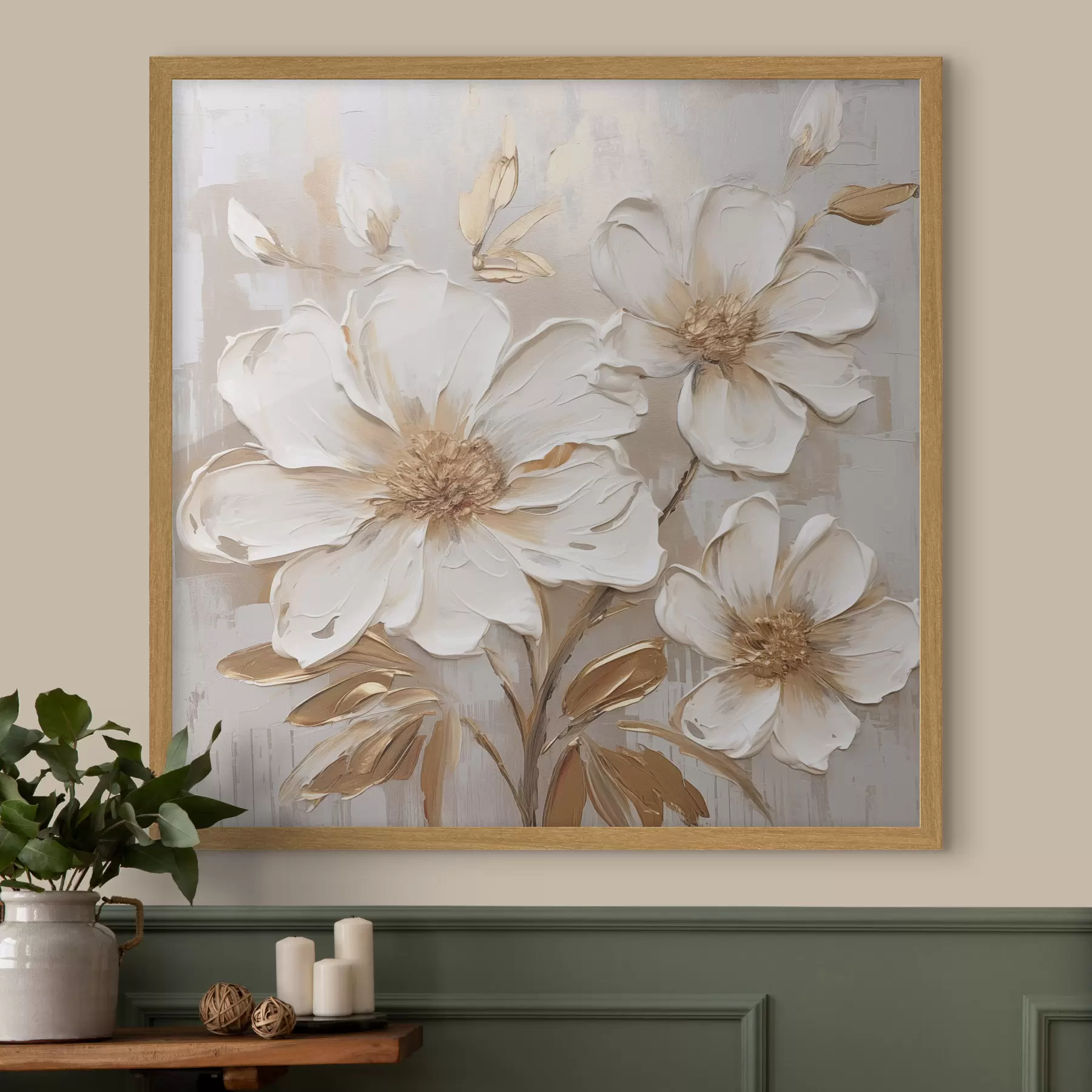 Papier peint Fleurs texturées sur fond clair aux nuances chaudes f46166
