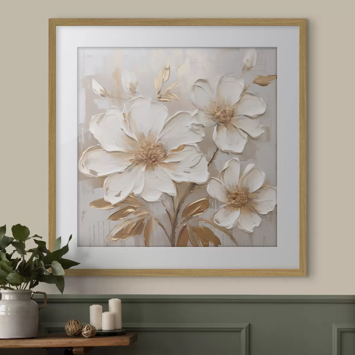 Poster Fleurs texturées sur fond clair aux nuances chaudes f46166