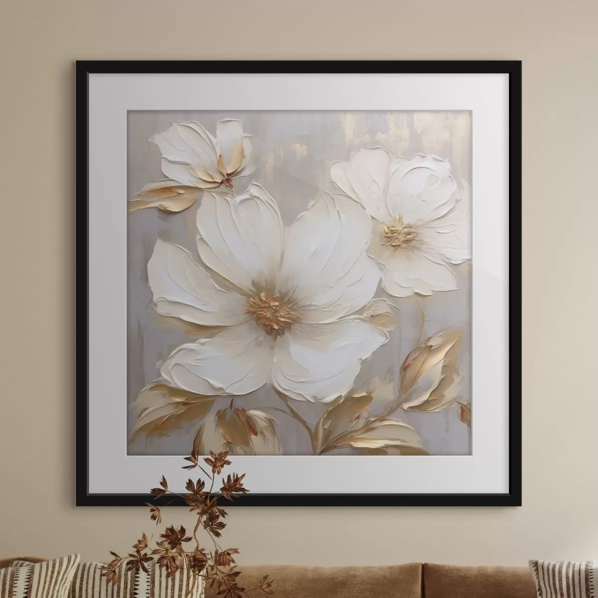 Poster Grandes fleurs texturées avec des coups de pinceau dans une palette de couleurs chaudes f46176