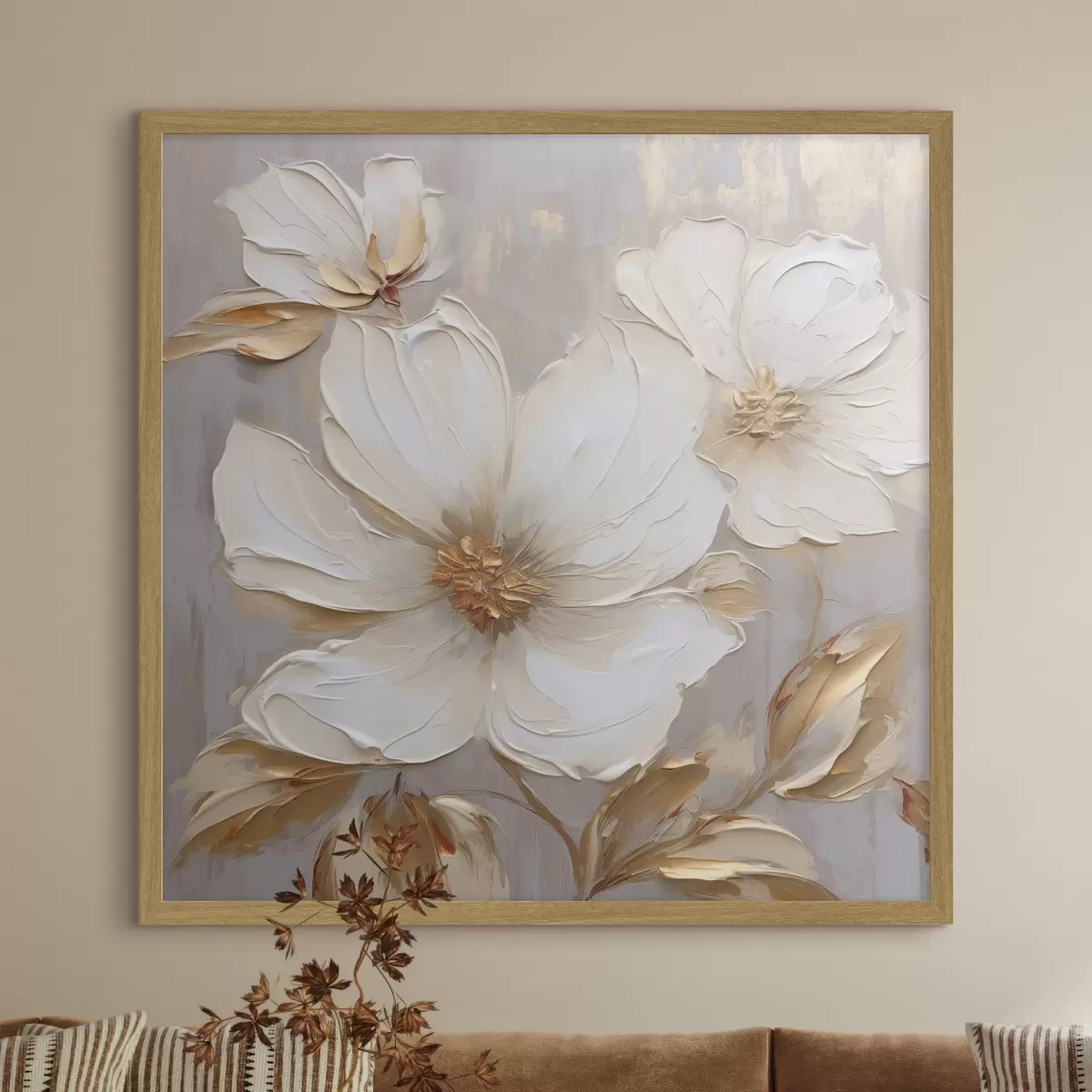 Poster Grandes fleurs texturées avec des coups de pinceau dans une palette de couleurs chaudes f46176
