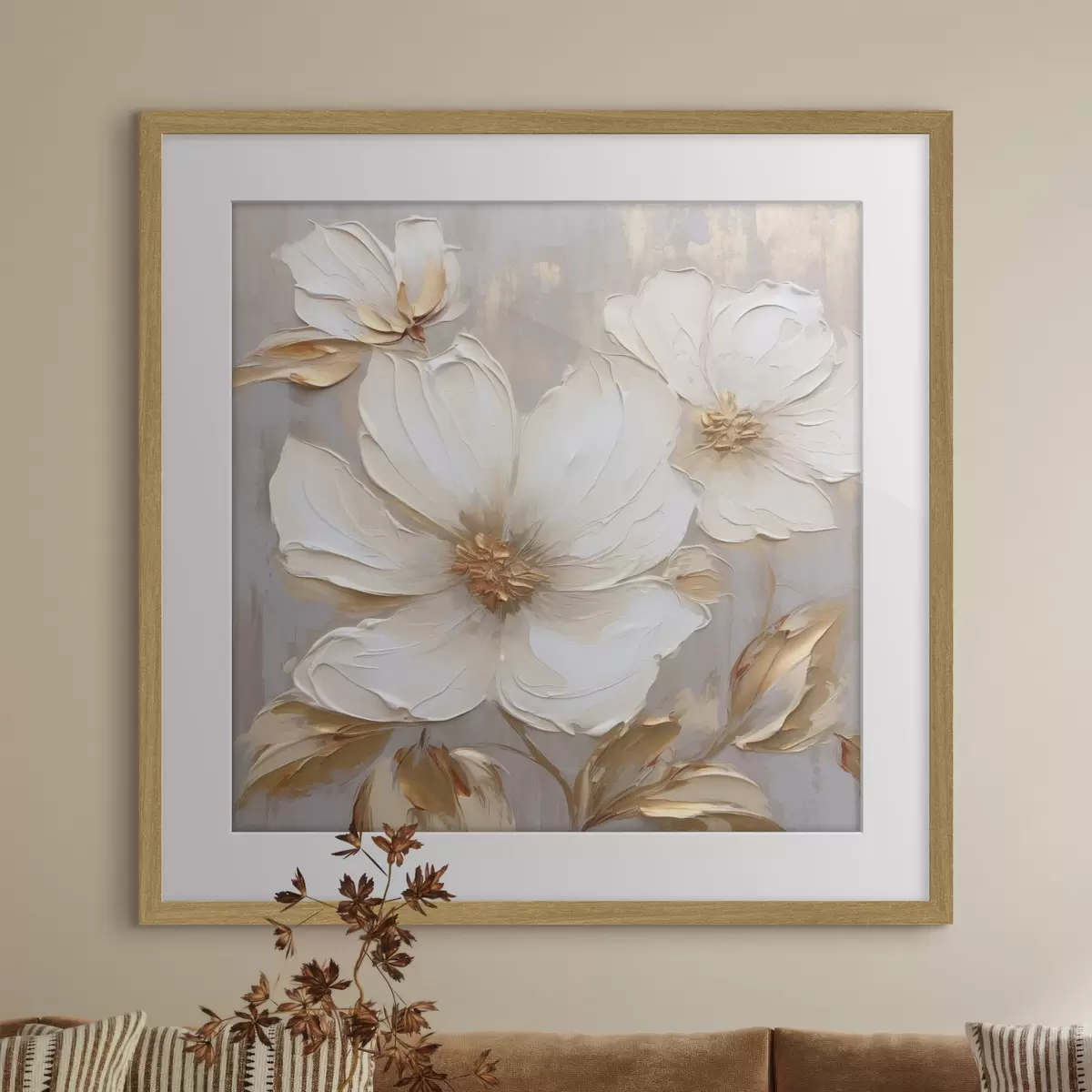 Poster Grandes fleurs texturées avec des coups de pinceau dans une palette de couleurs chaudes f46176