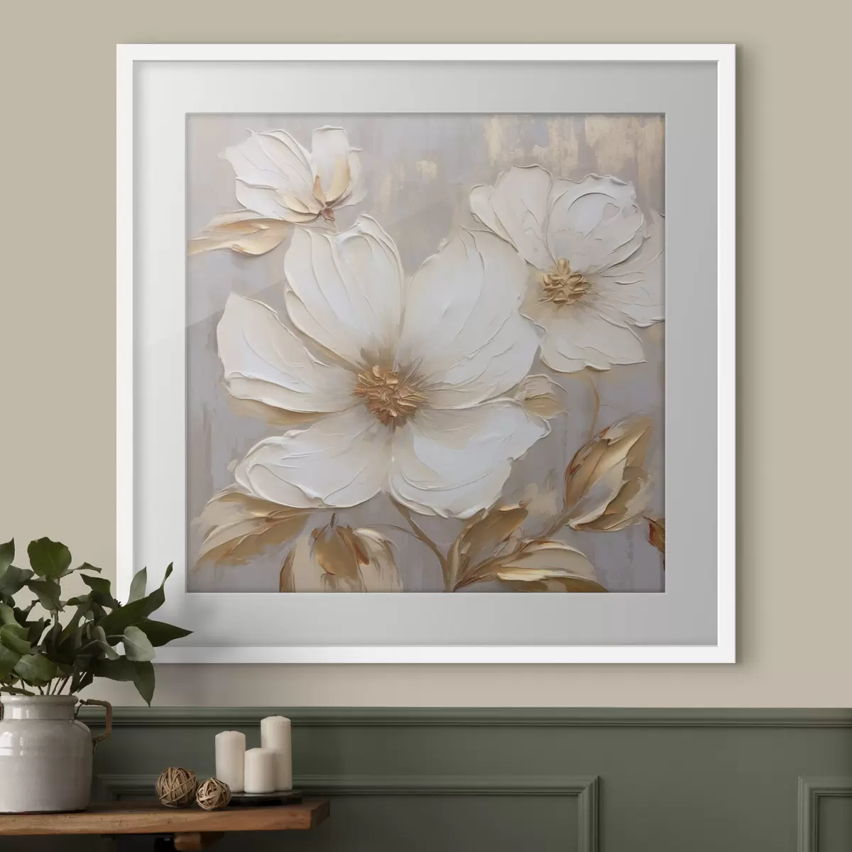 Poster Grandes fleurs texturées avec des coups de pinceau dans une palette de couleurs chaudes f46176