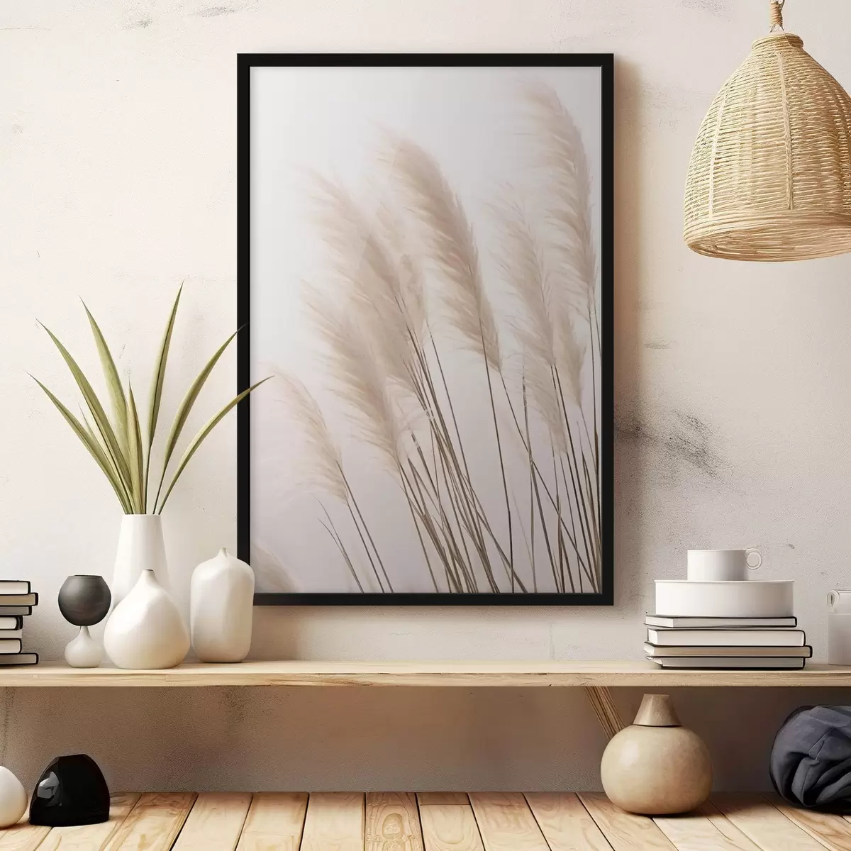Poster Herbes légères avec des sommets duveteux sur un fond pâle f46179