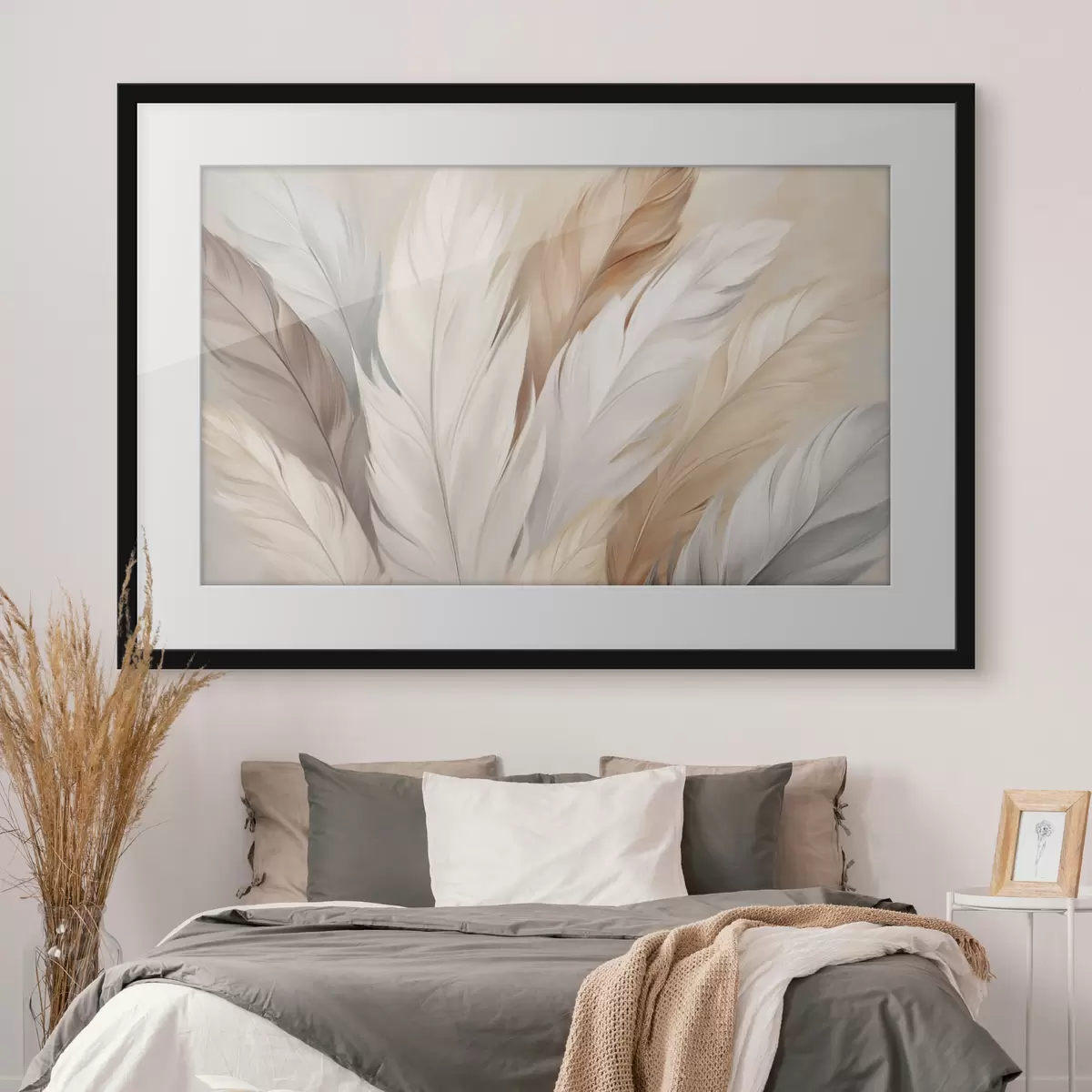 Poster Plumes douces dans les tons beige et gris f46190