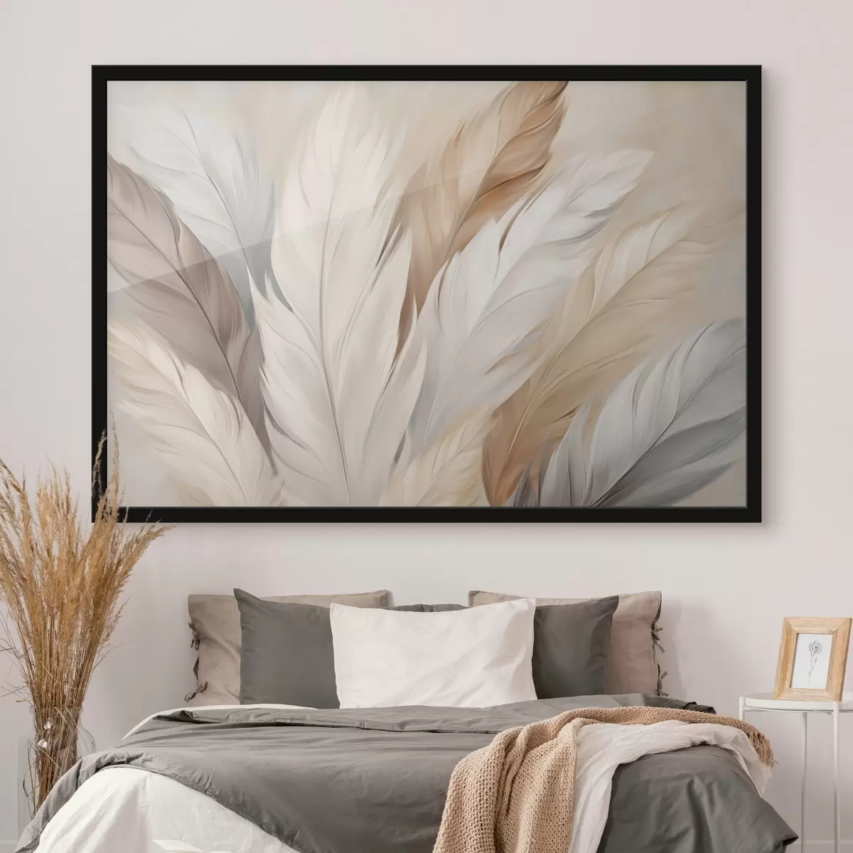 Poster Plumes douces dans les tons beige et gris f46190