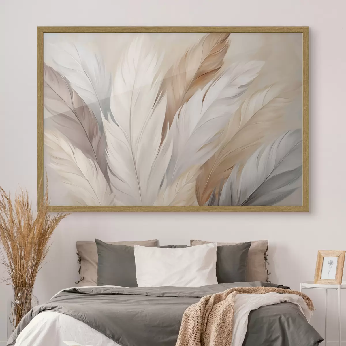 Poster Plumes douces dans les tons beige et gris f46190