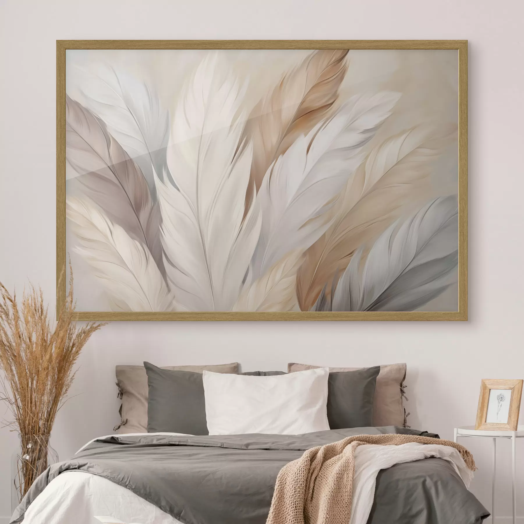 Papier peint Plumes douces dans les tons beige et gris f46190