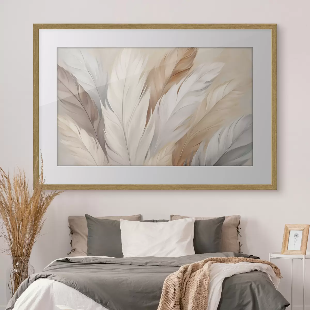Poster Plumes douces dans les tons beige et gris f46190