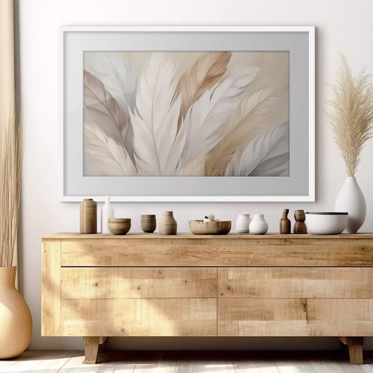 Poster Plumes douces dans les tons beige et gris f46190