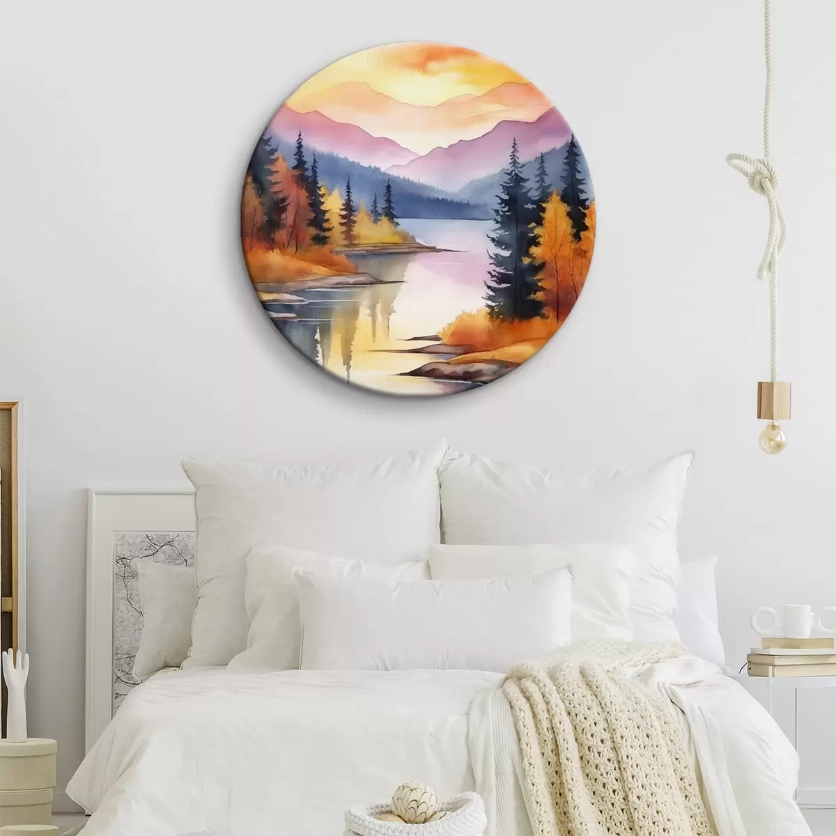Tableaux rondes Paysage automnal au bord du lac avec un ciel lumineux r46155