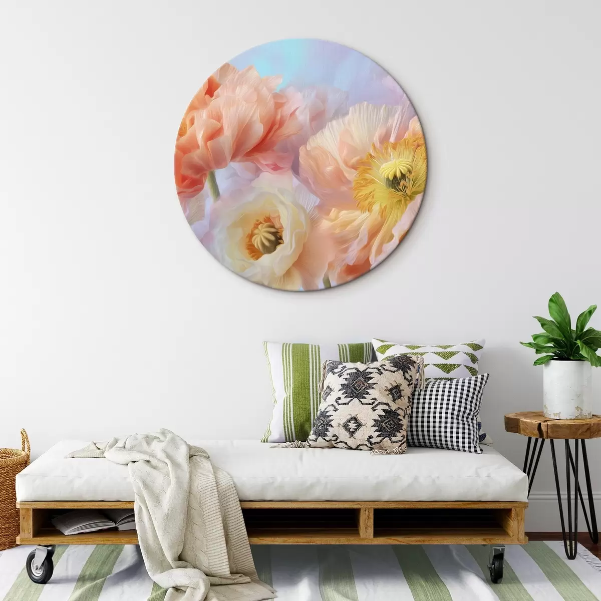 Tableaux rondes Fleurs délicates aux tons pastel avec un éclairage doux r46160