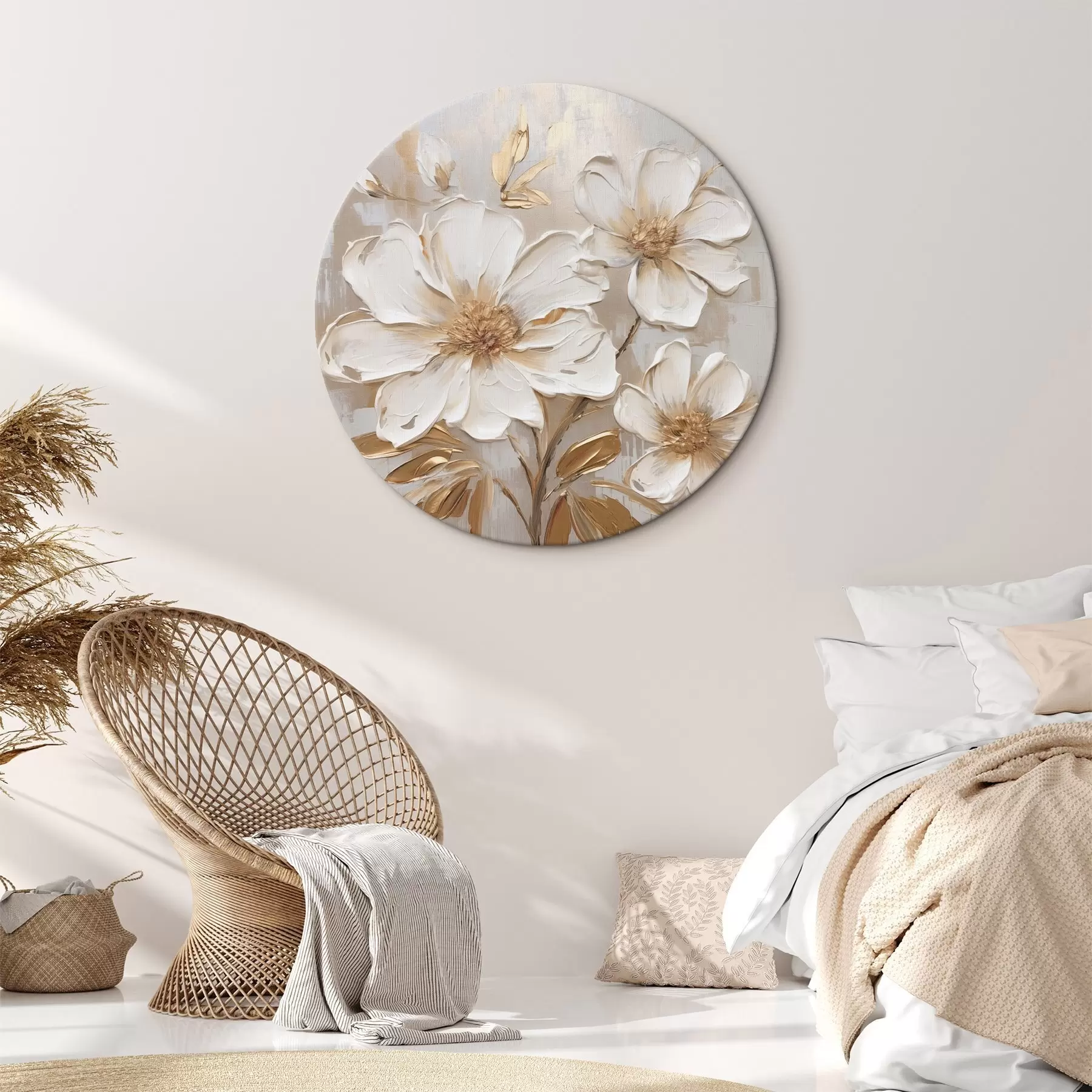 Tableau Fleurs texturées sur fond clair aux nuances chaudes r46166