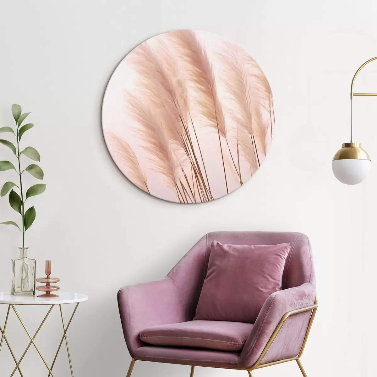 Tableaux rondes Herbes légères avec des sommets duveteux sur un fond pâle r46179