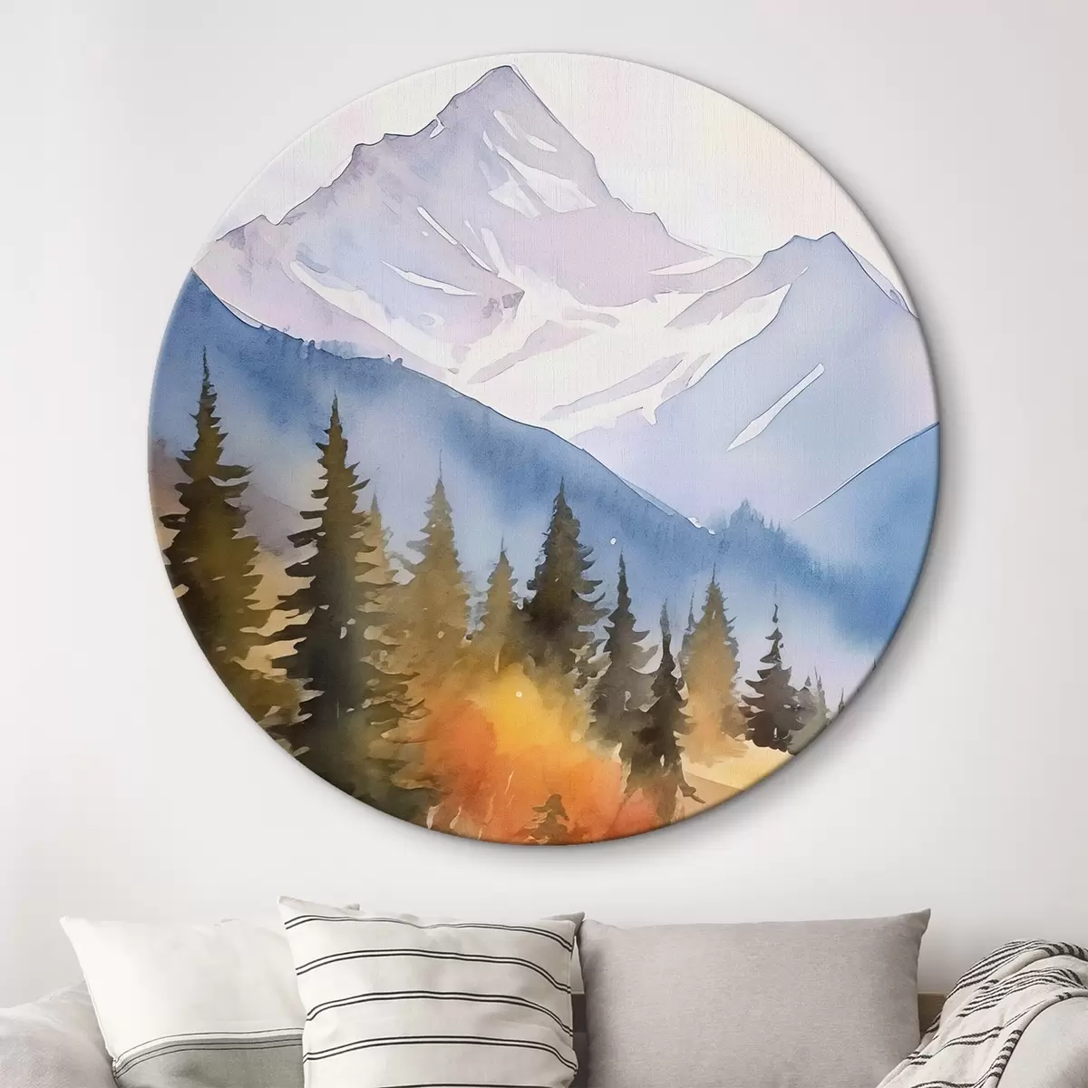 Tableaux rondes Paysage montagneux automnal avec une rivière et une forêt aux couleurs vives r46187