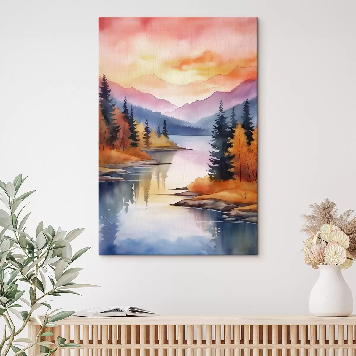 Tableau Paysage automnal au bord du lac avec un ciel lumineux s46155