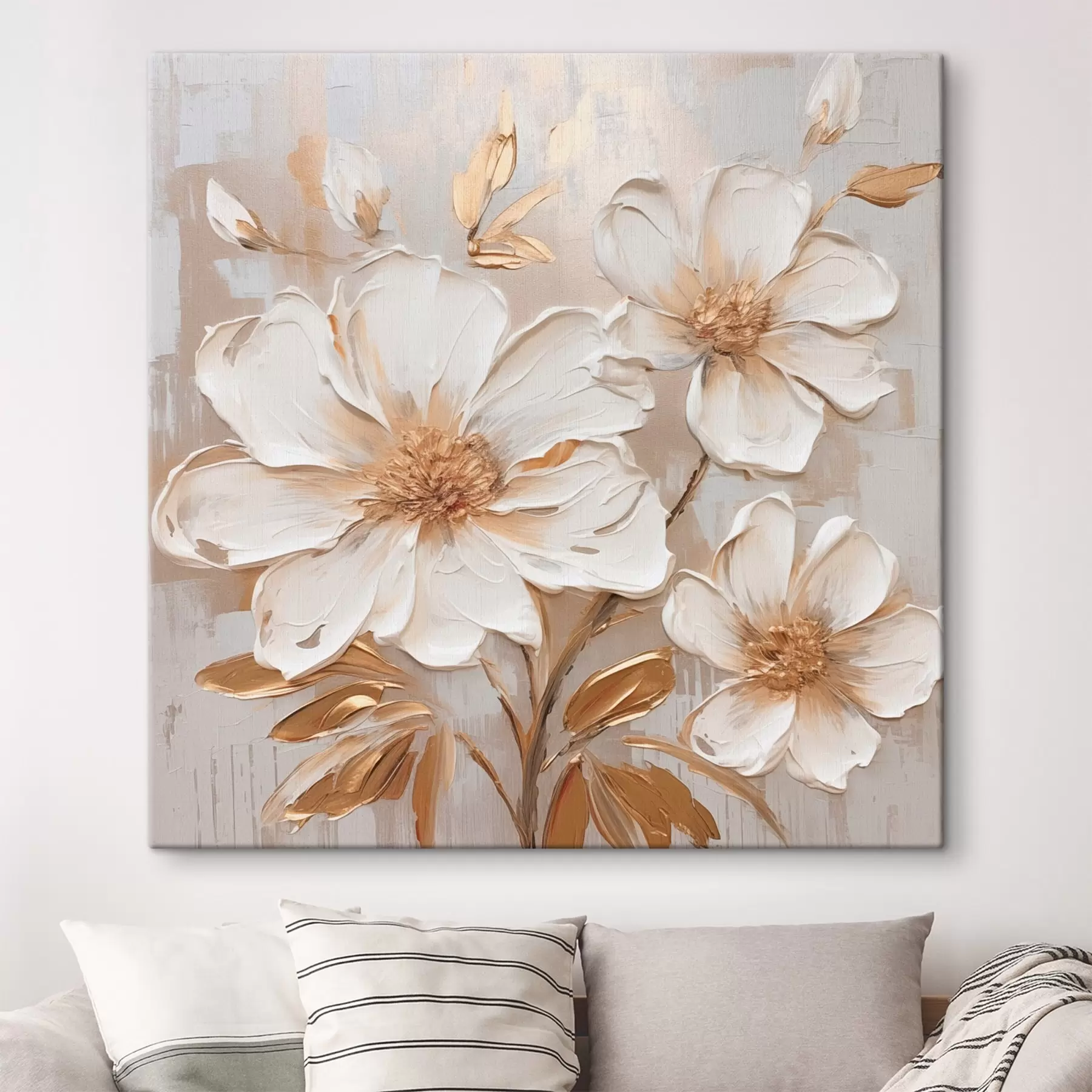 Tableau Fleurs texturées sur fond clair aux nuances chaudes s46166