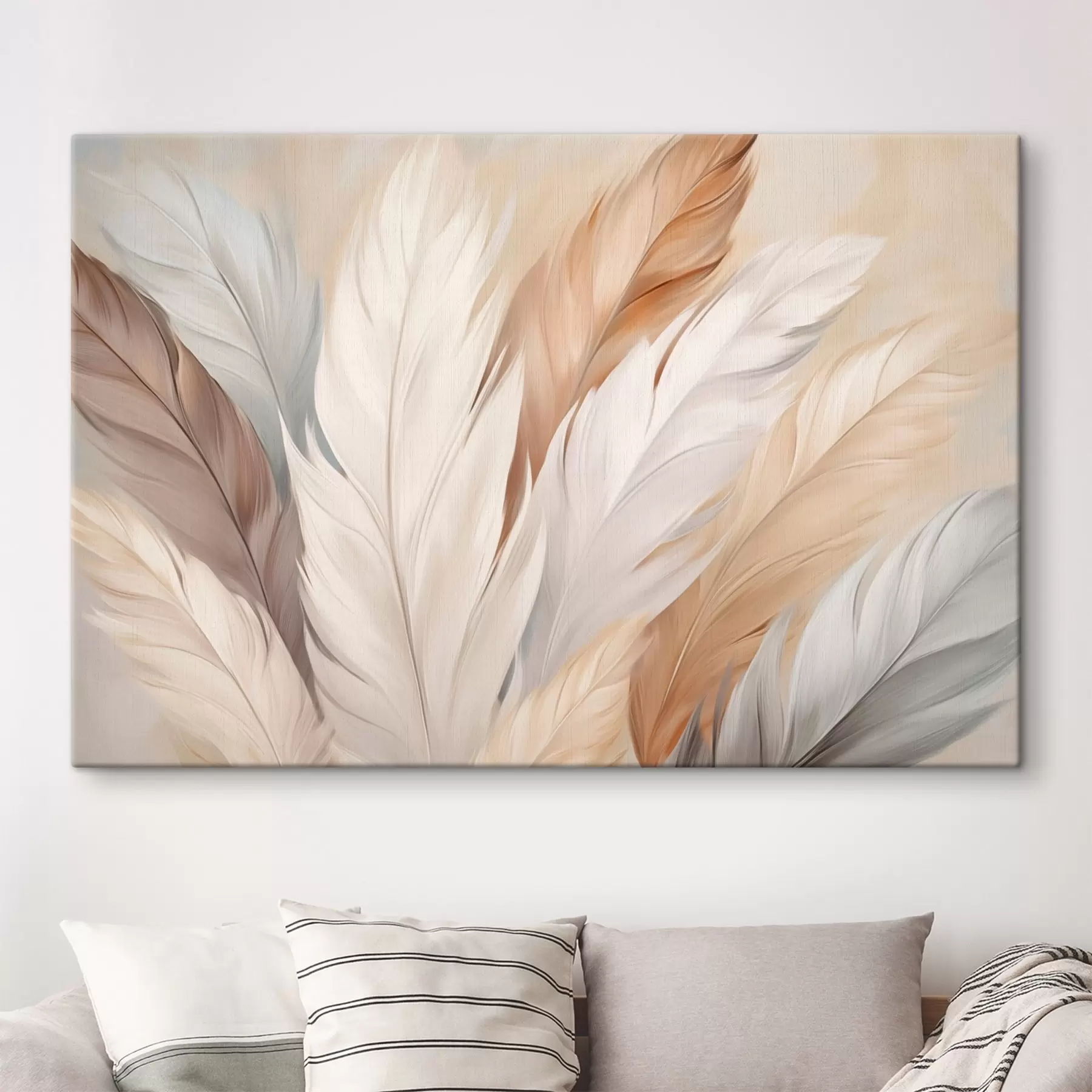 Tableau Plumes douces dans les tons beige et gris s46190