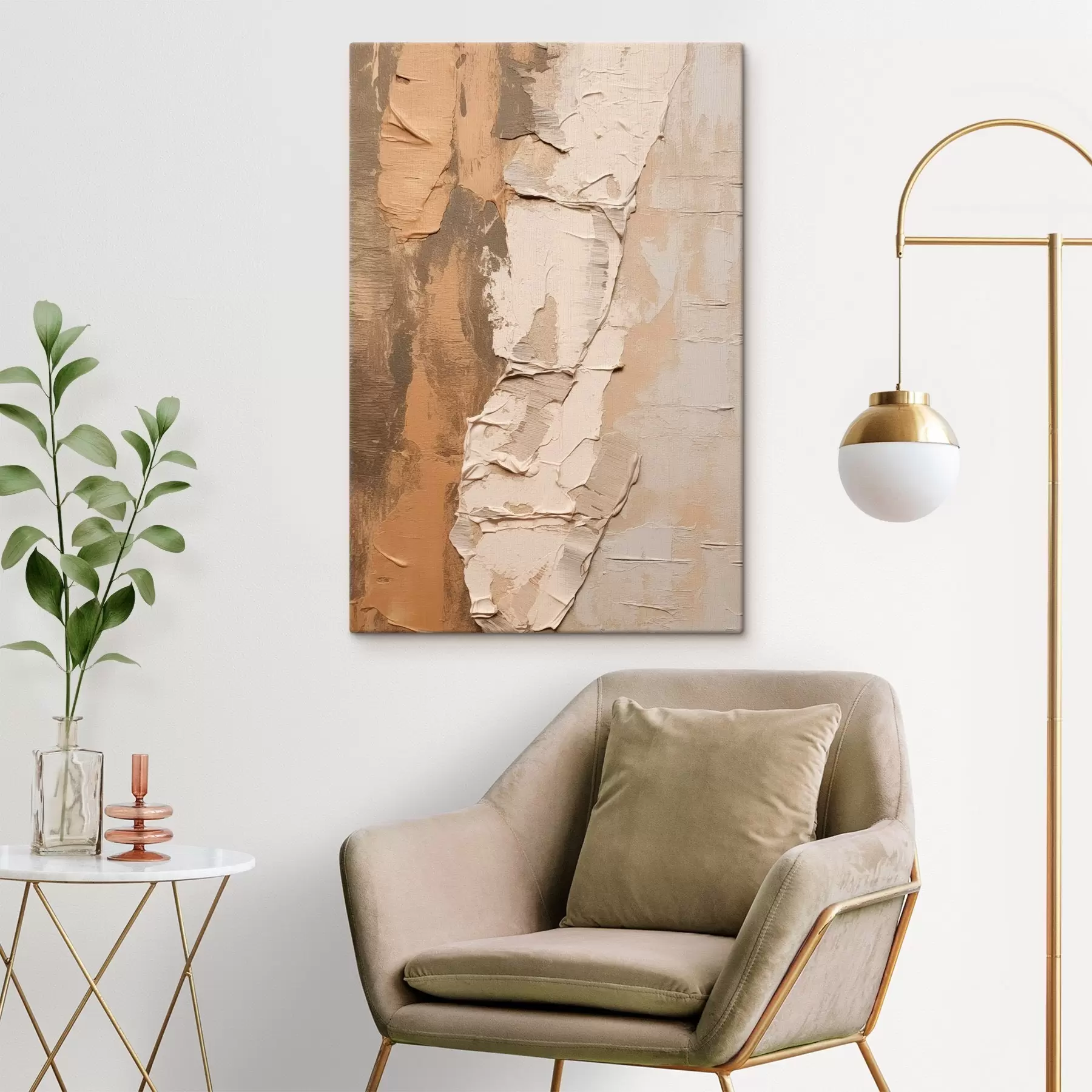 Tableau Peinture abstraite aux coups de pinceau épais, tons beiges et bruns, surface texturée, palette de couleurs neutres s46272