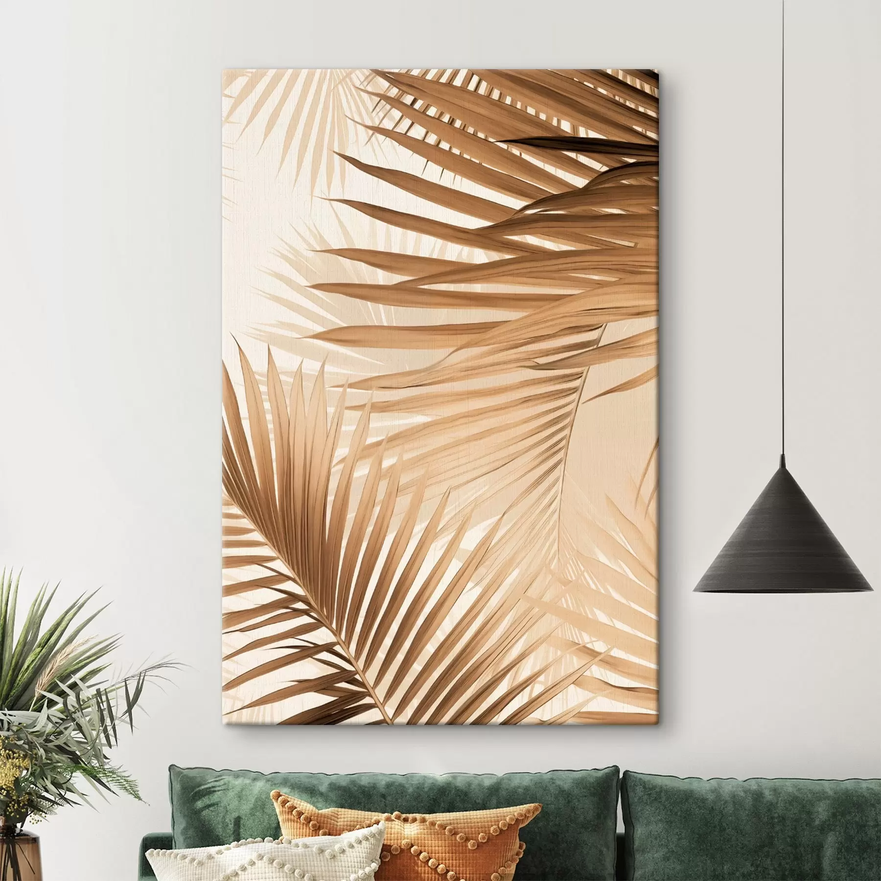 Tableau Feuilles de palmier abstraites dans des tons bruns, tropical, botanique, nature, minimaliste, élégant, design moderne s46275