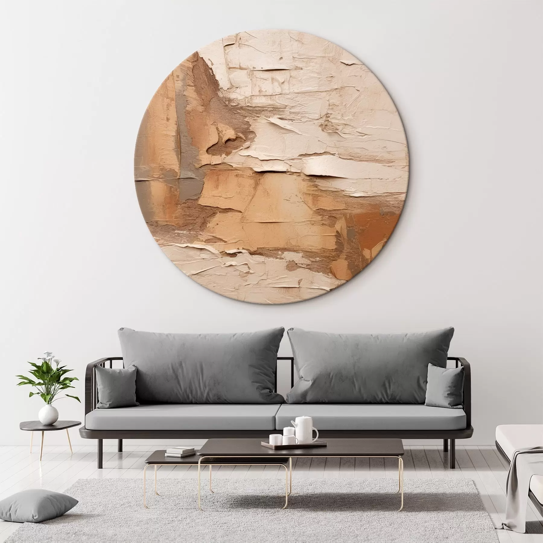 Tableau Peinture abstraite aux coups de pinceau épais, tons beiges et bruns, surface texturée, palette de couleurs neutres r46273