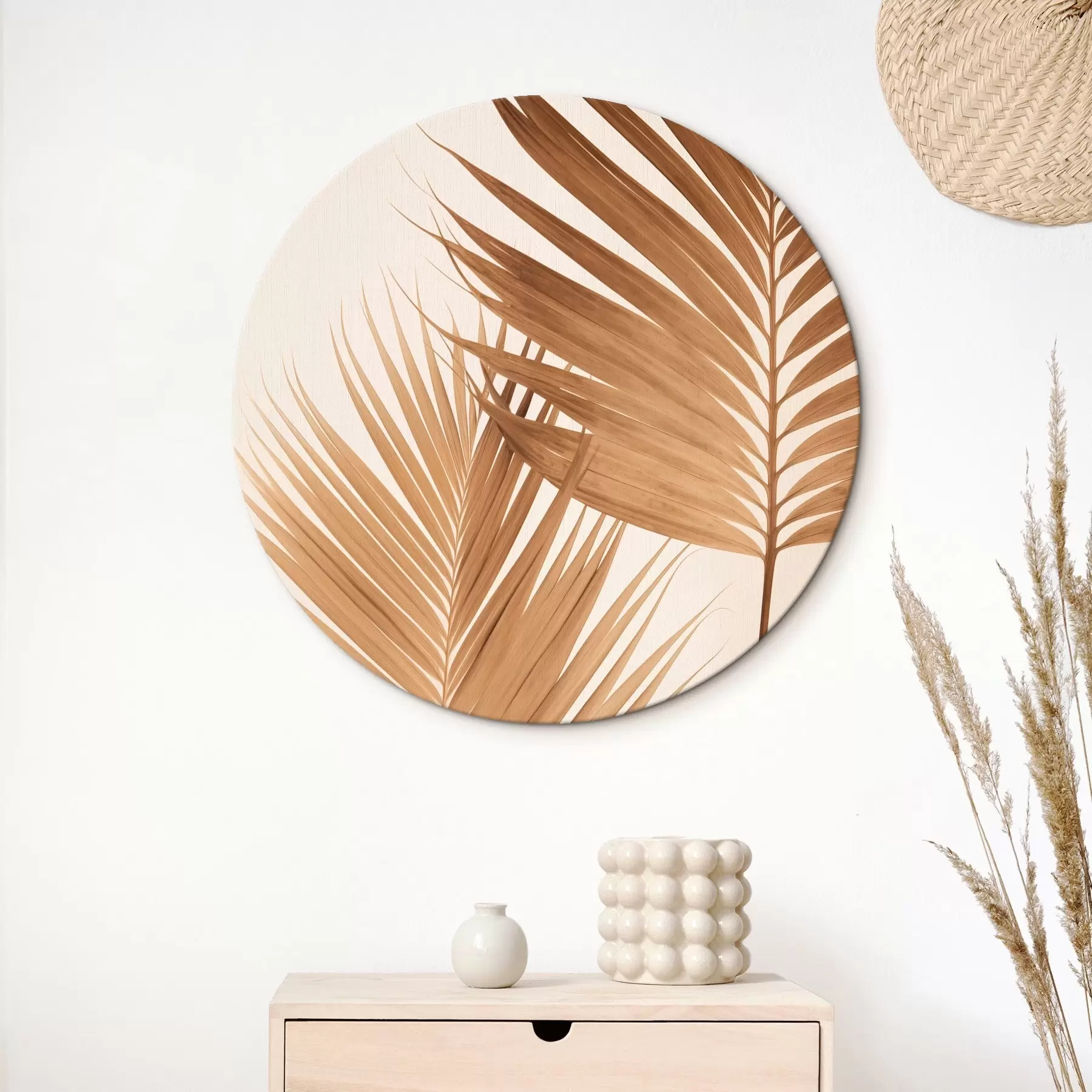 Tableau Feuilles de palmier dans des tons bruns, fond neutre, style minimaliste, éclairage naturel, ambiance tropicale r46274