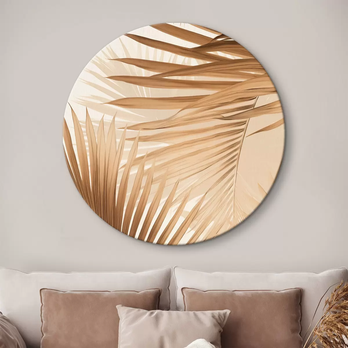 Tableaux rondes Feuilles de palmier abstraites dans des tons bruns, tropical, botanique, nature, minimaliste, élégant, design moderne r46275