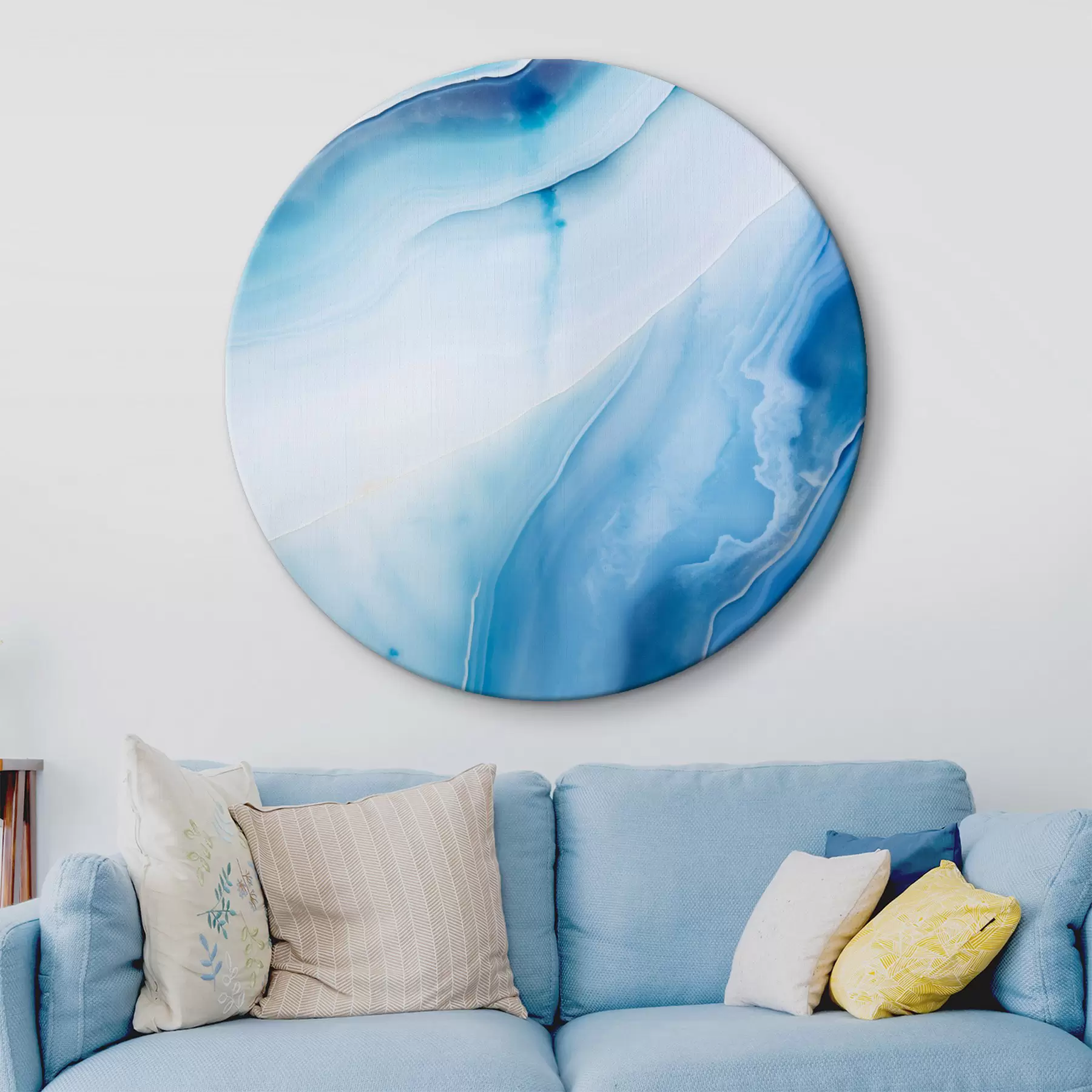 Tableau Imprimé abstrait bleu et blanc agate, lignes tourbillonnantes et dégradés, texture lisse, art moderne, minimaliste r46291