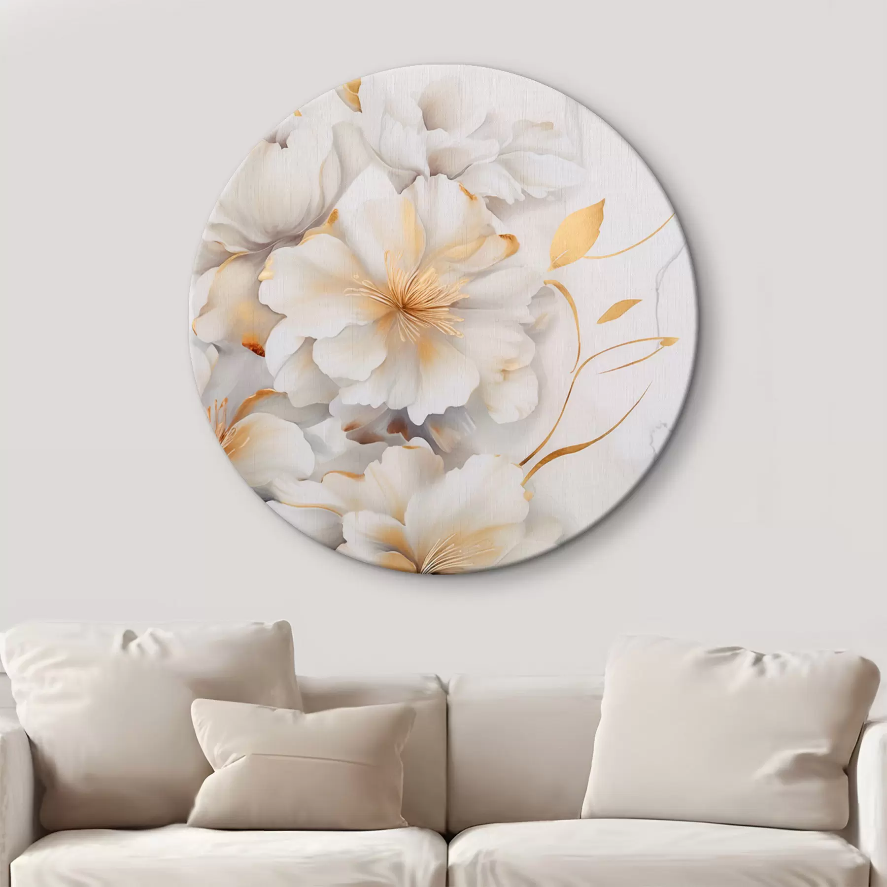 Tableau Fleurs blanches avec des détails jaunes, pétales avec des ombres subtiles, fond clair avec un effet marbré subtil r46292