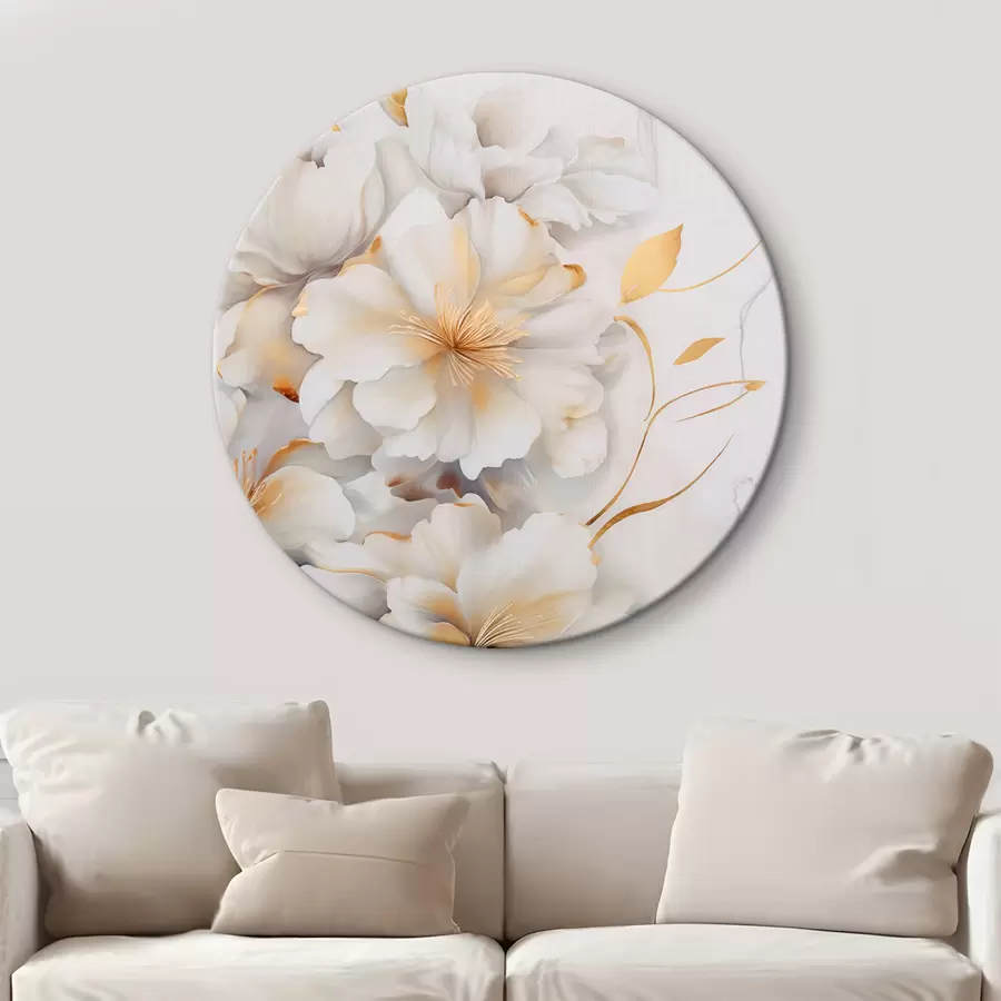 Tableau Fleurs blanches avec des détails jaunes, pétales avec des ombres subtiles, fond clair avec un effet marbré subtil r46292