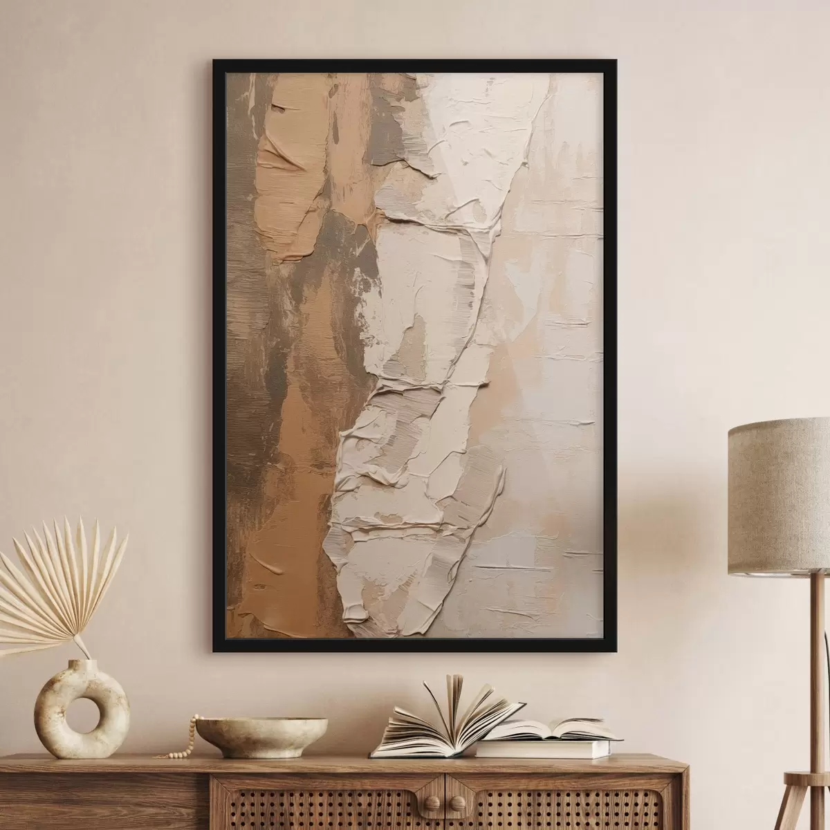 Poster Peinture abstraite aux coups de pinceau épais, tons beiges et bruns, surface texturée, palette de couleurs neutres f46272