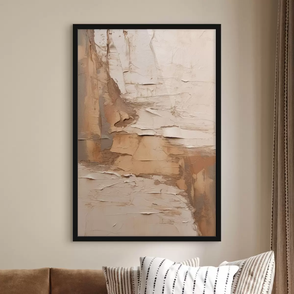 Poster Peinture abstraite aux coups de pinceau épais, tons beiges et bruns, surface texturée, palette de couleurs neutres f46273