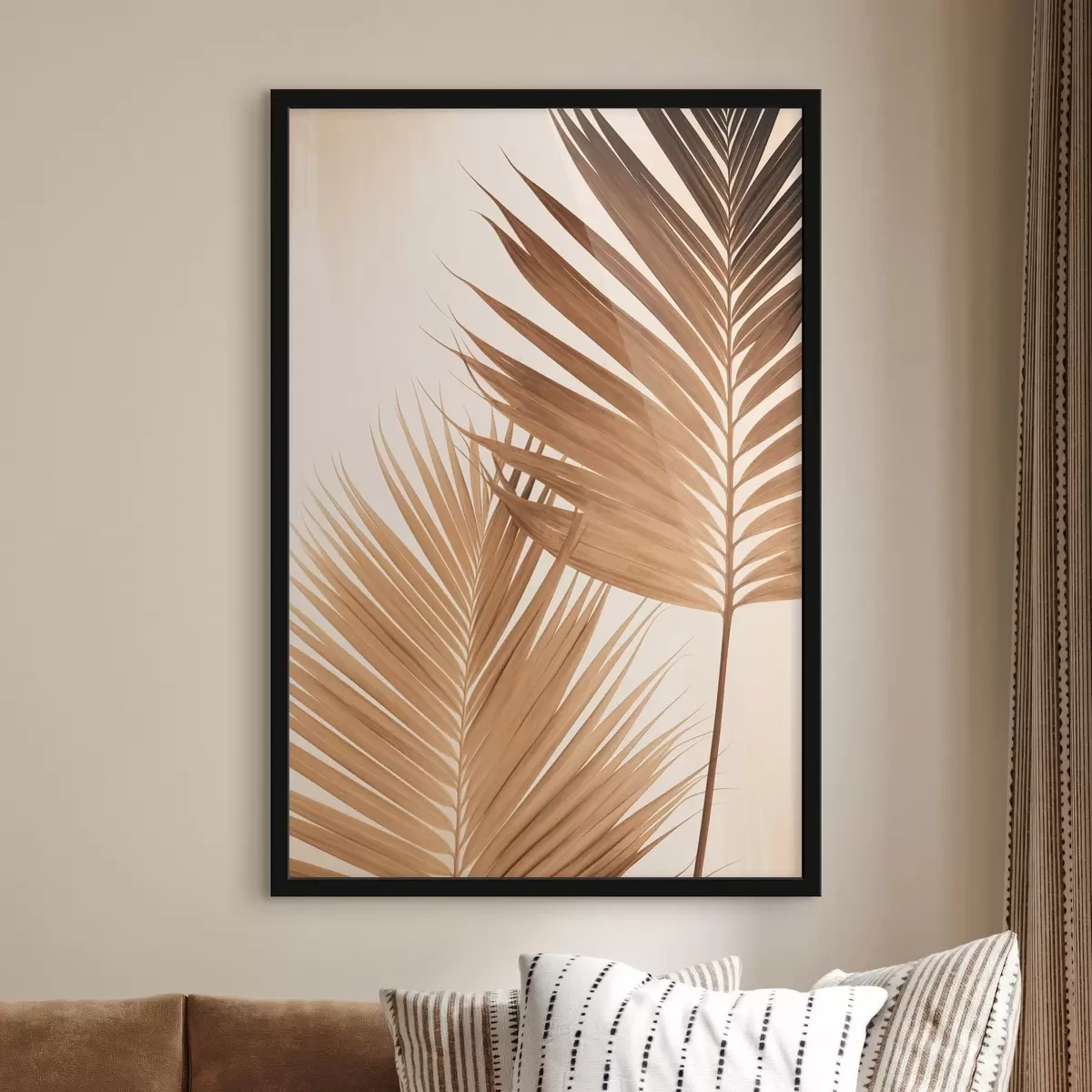 Poster Feuilles de palmier dans des tons bruns, fond neutre, style minimaliste, éclairage naturel, ambiance tropicale f46274