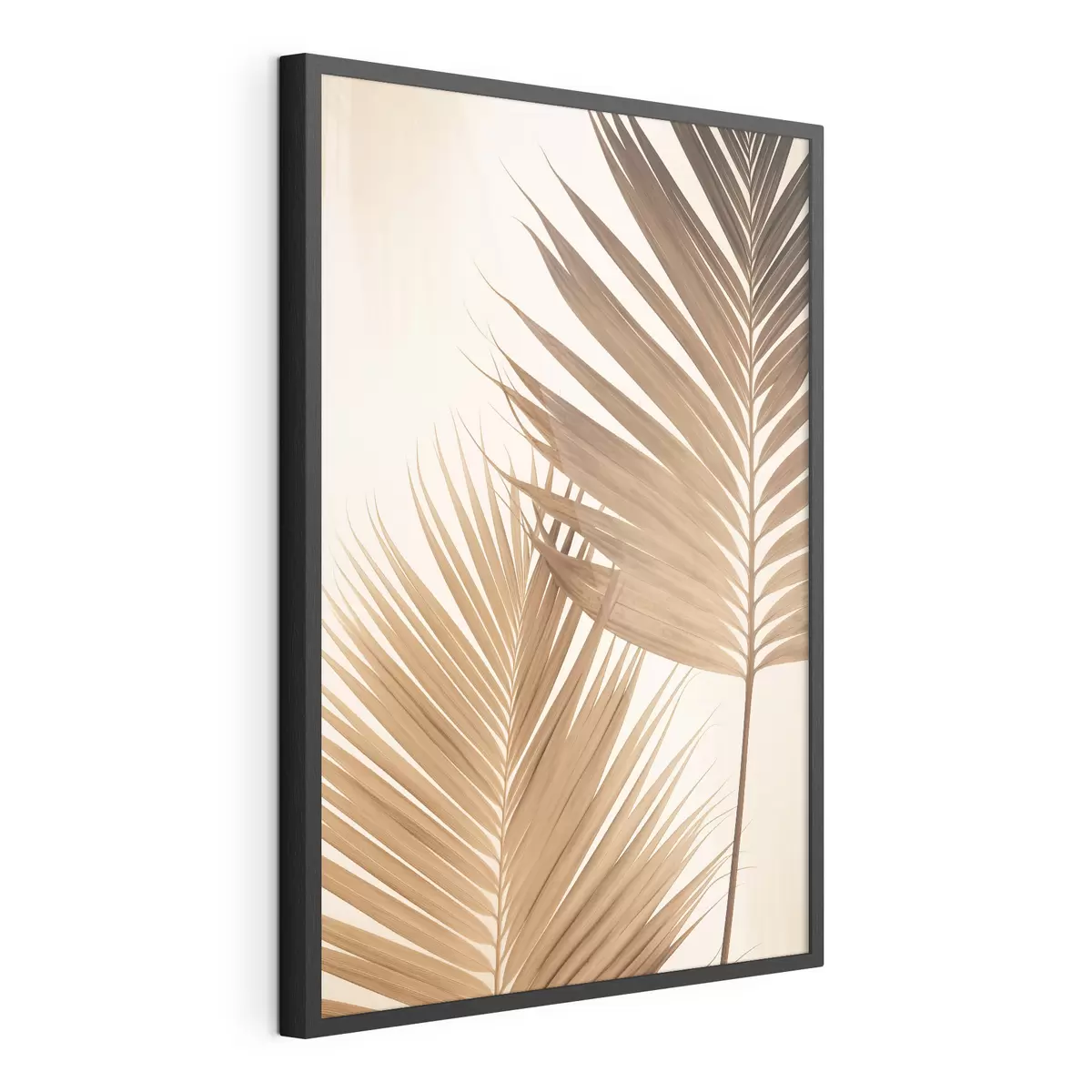 Poster Feuilles de palmier dans des tons bruns, fond neutre, style minimaliste, éclairage naturel, ambiance tropicale f46274