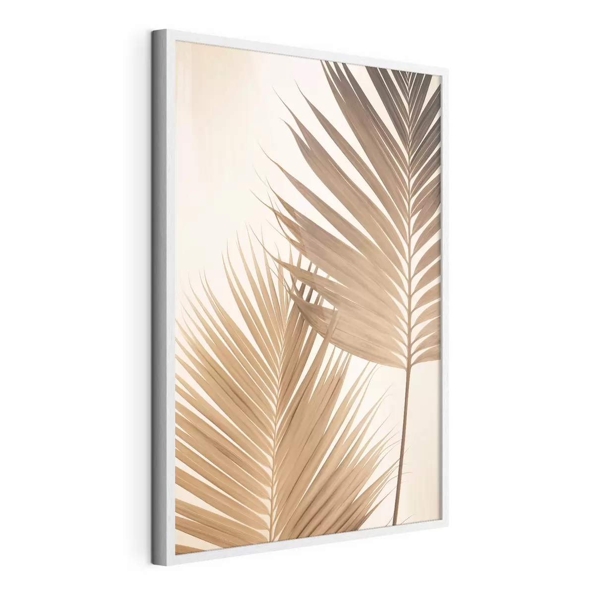 Poster Feuilles de palmier dans des tons bruns, fond neutre, style minimaliste, éclairage naturel, ambiance tropicale f46274