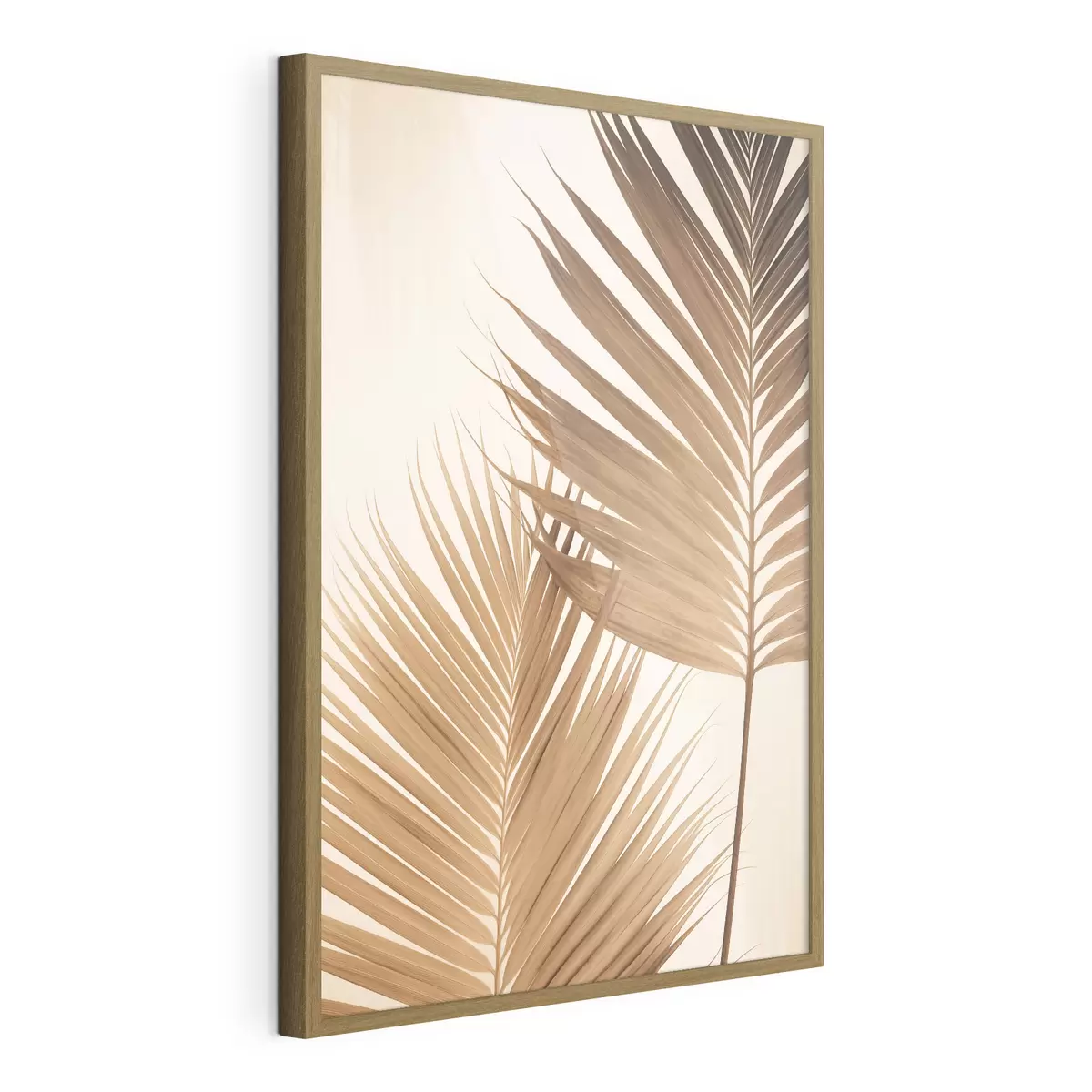 Poster Feuilles de palmier dans des tons bruns, fond neutre, style minimaliste, éclairage naturel, ambiance tropicale f46274