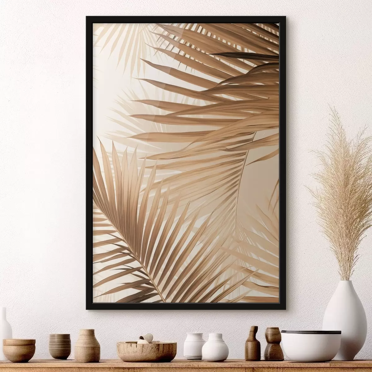 Poster Feuilles de palmier abstraites dans des tons bruns, tropical, botanique, nature, minimaliste, élégant, design moderne f46275