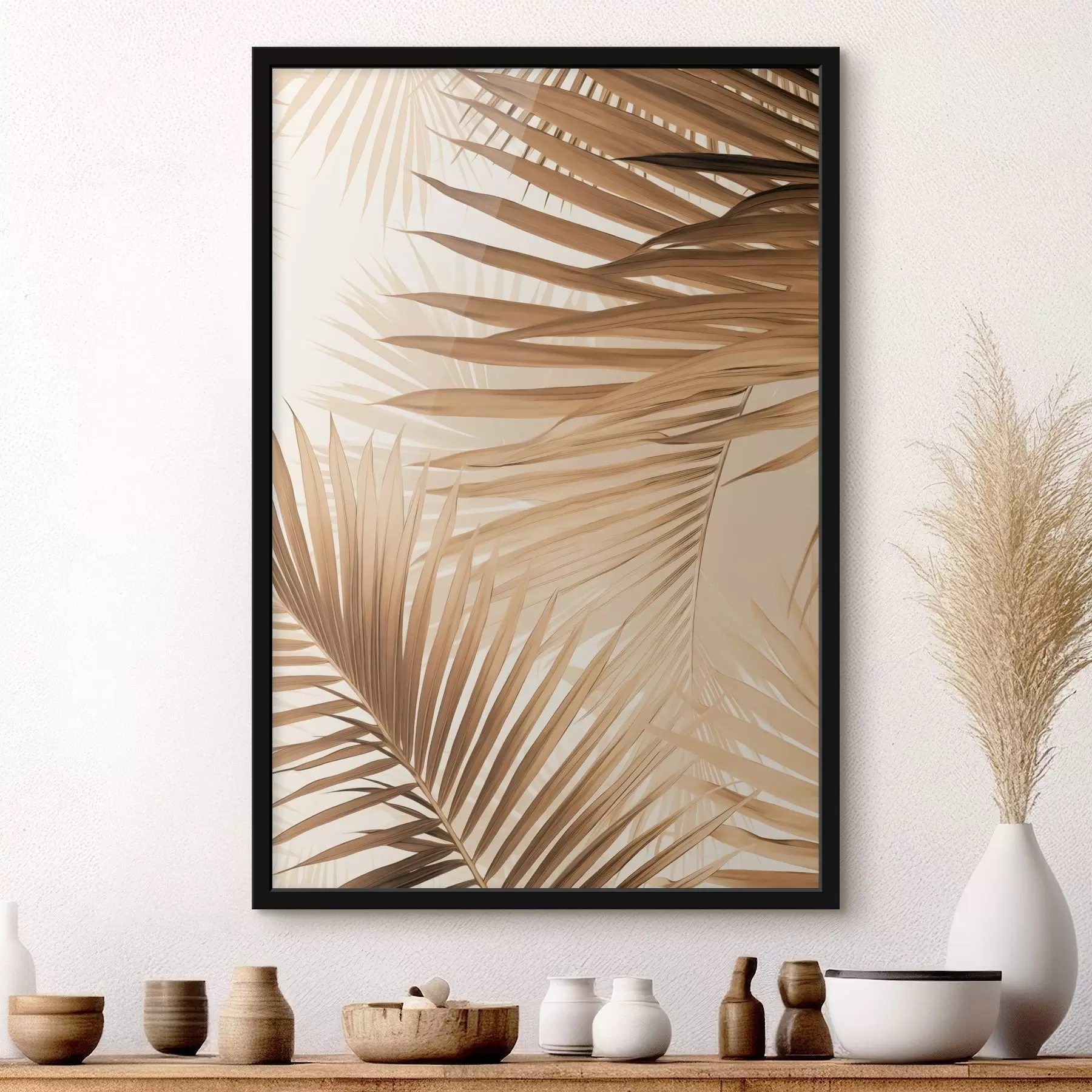 Papier peint Feuilles de palmier abstraites dans des tons bruns, tropical, botanique, nature, minimaliste, élégant, design moderne f46275
