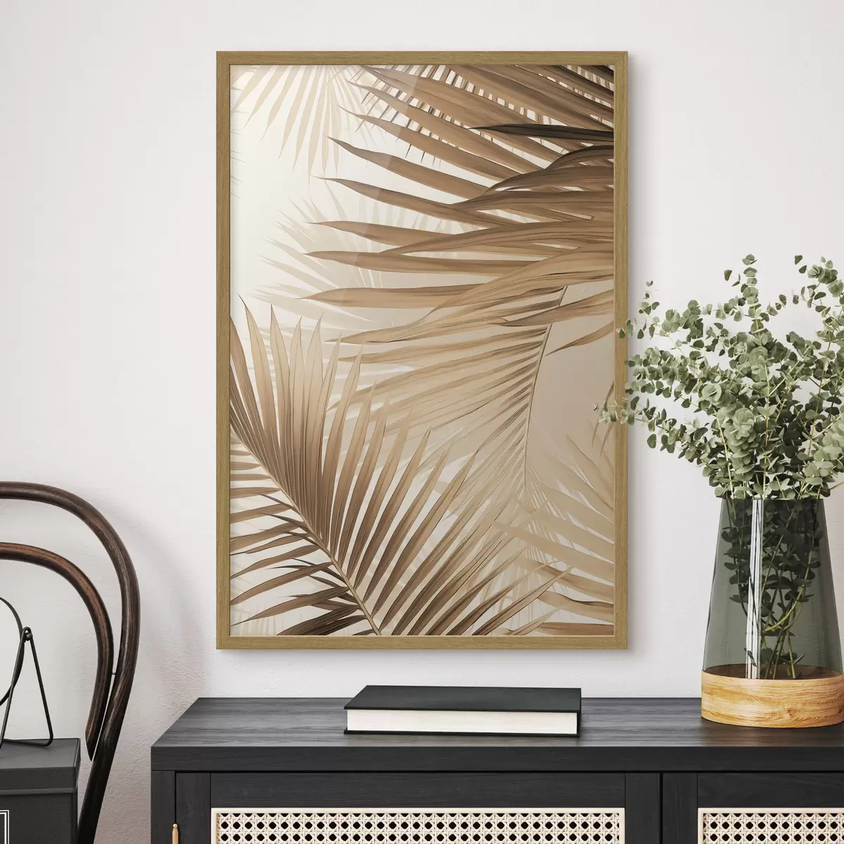 Poster Feuilles de palmier abstraites dans des tons bruns, tropical, botanique, nature, minimaliste, élégant, design moderne f46275