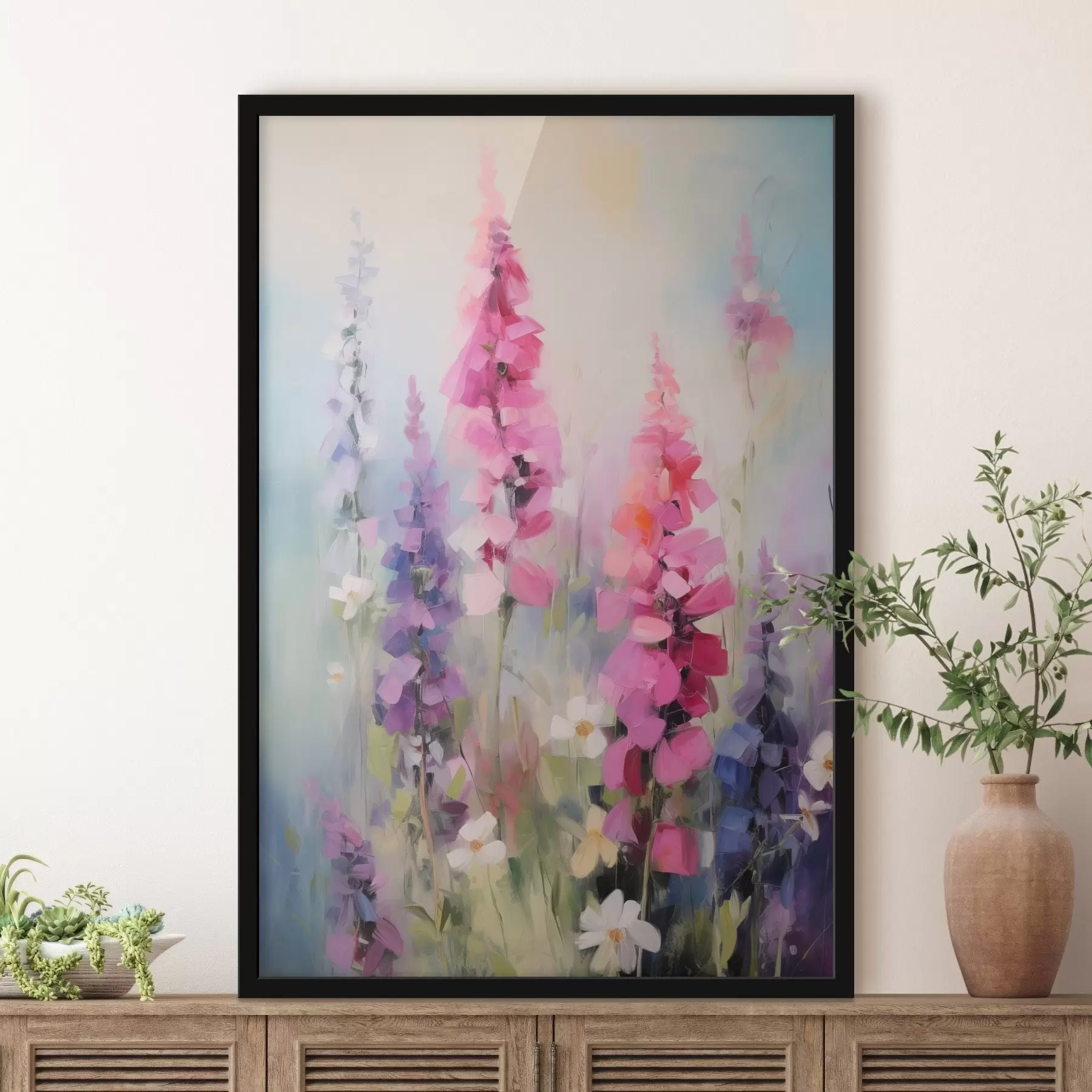 Papier peint Fleurs roses et violettes avec des marguerites blanches dans un champ, coups de pinceau doux, couleurs pastel, style impressionniste f46279 buy France - Uwalls.fr Papier peint Fleurs roses et violettes avec des marguerites blanches dans un champ, coups de pinceau doux, couleurs pastel, style impressionniste f46279